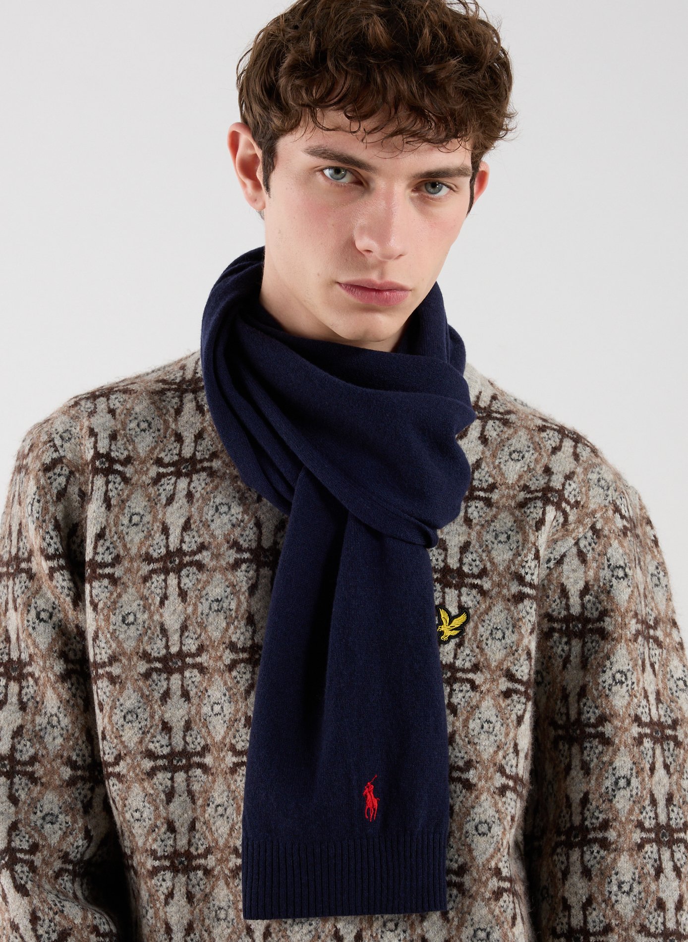 Straight embroidered merino wool scarf POLO RALPH LAUREN Blue