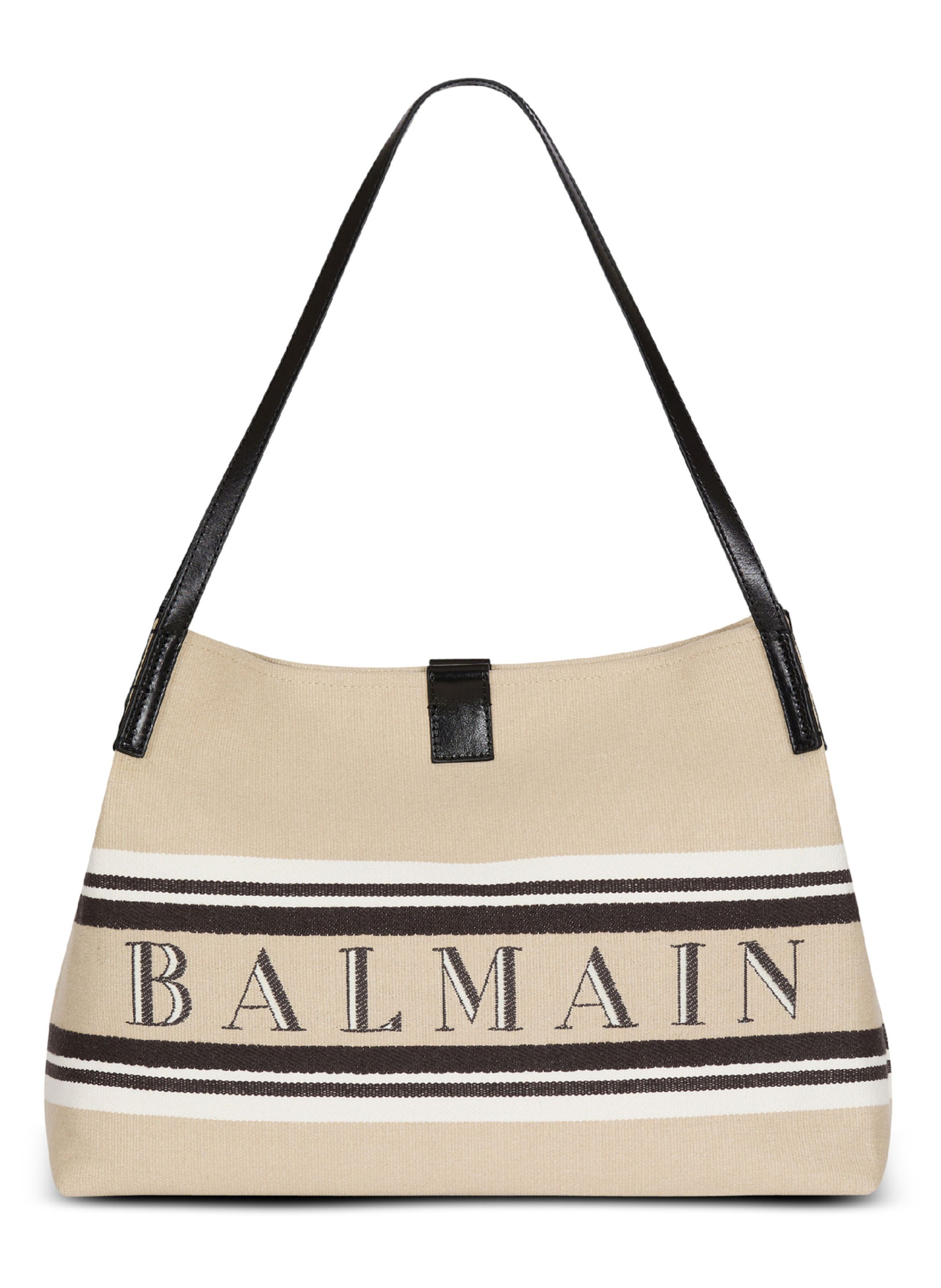 Sac shopper release medium en toile et cuir de veau BALMAIN Beige