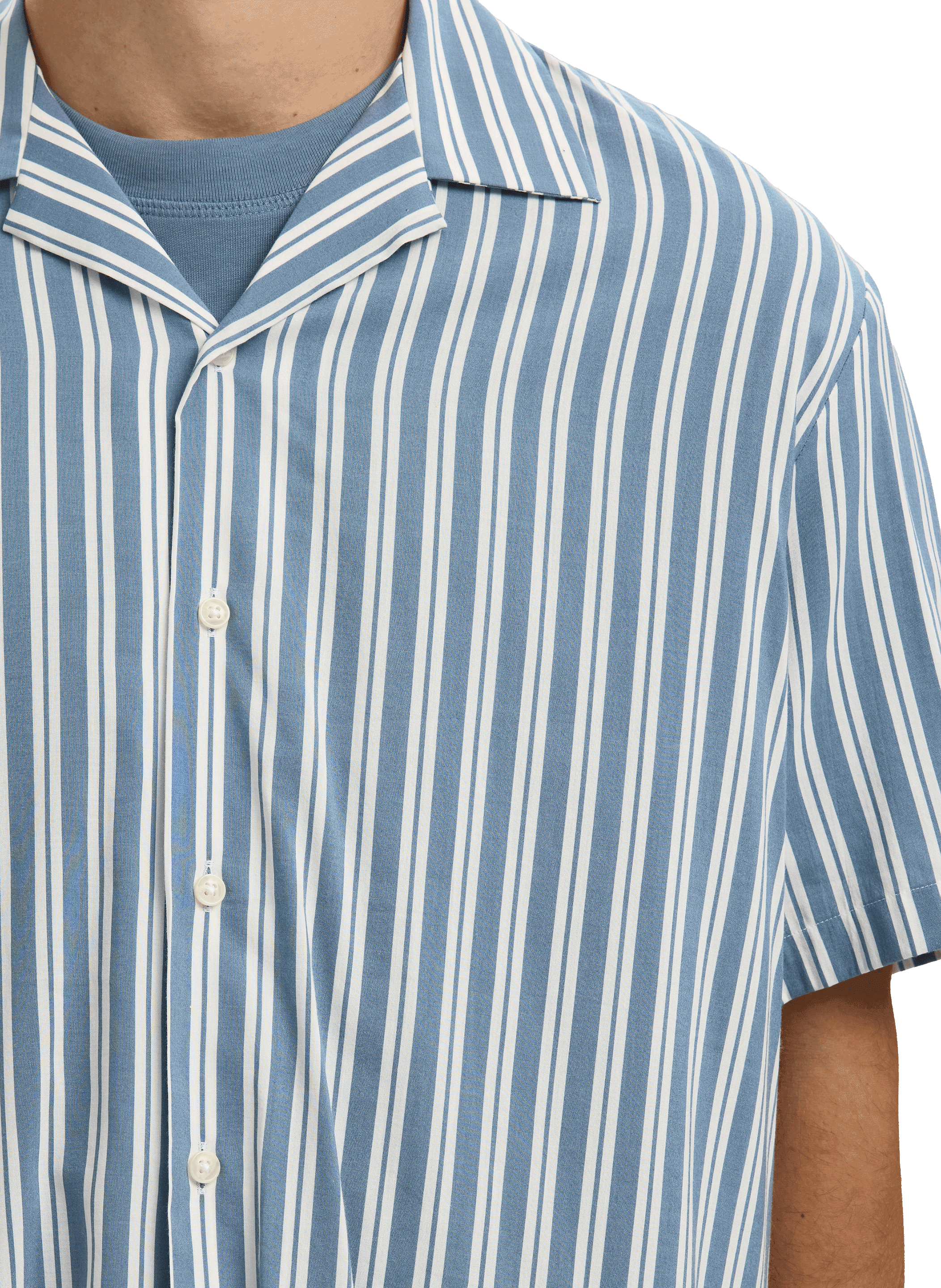 Short-sleeved striped shirt in blended cotton SELECTED Blue