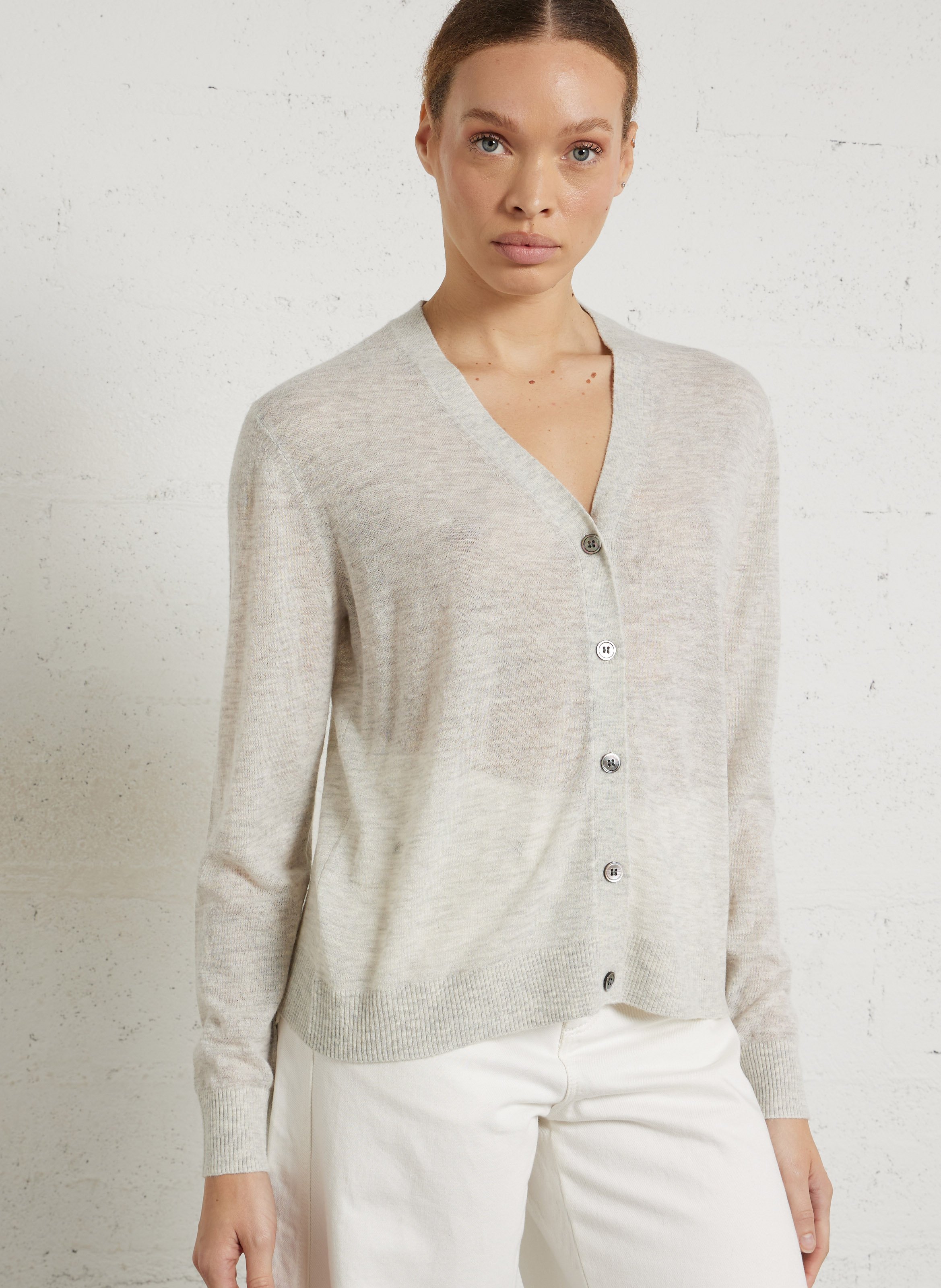 Gilet ample col V en maille mélangée Gianna SOEUR Gris