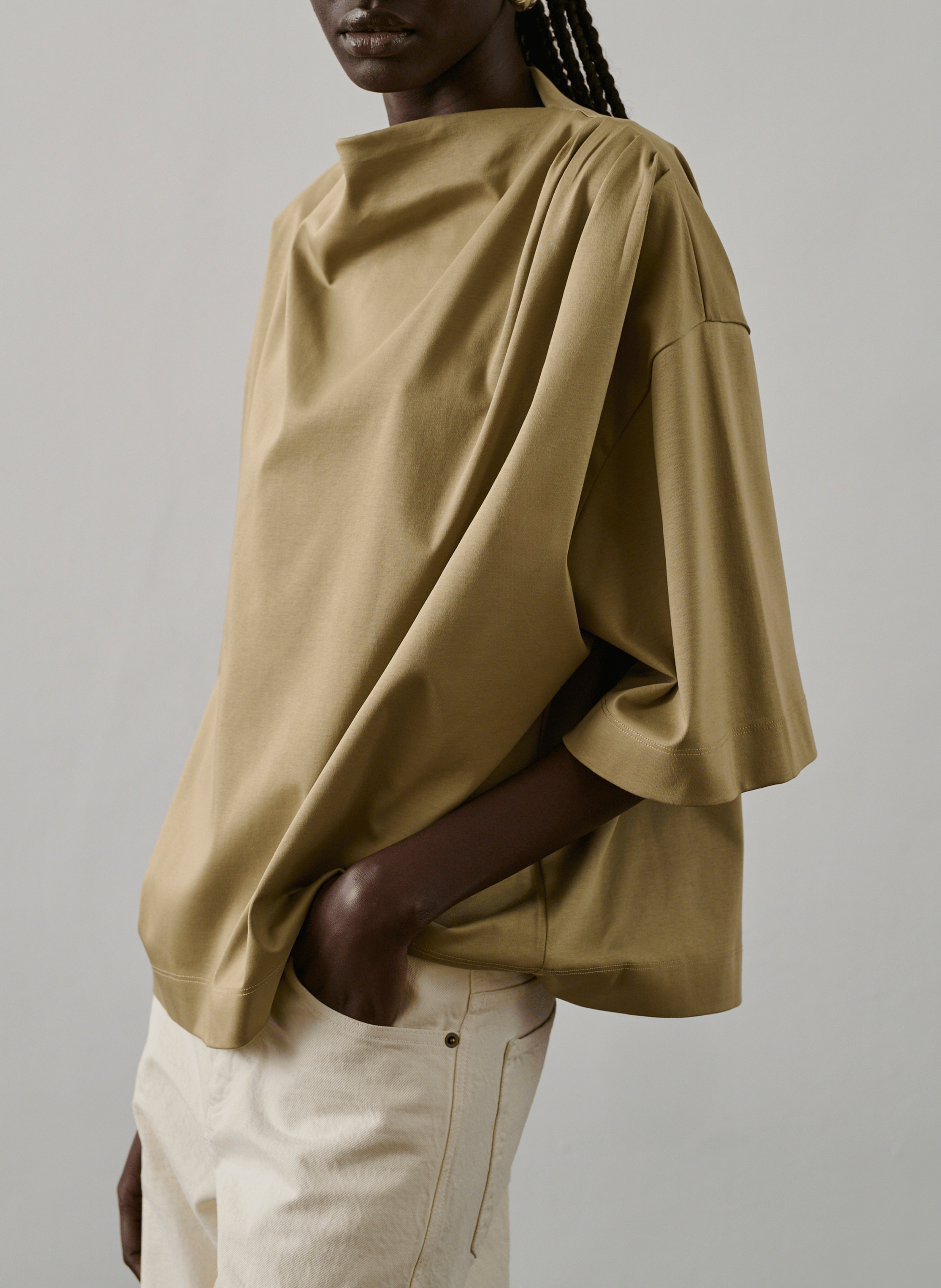 Tee-shirt manches courtes drapé uni Dakota SOEUR Beige