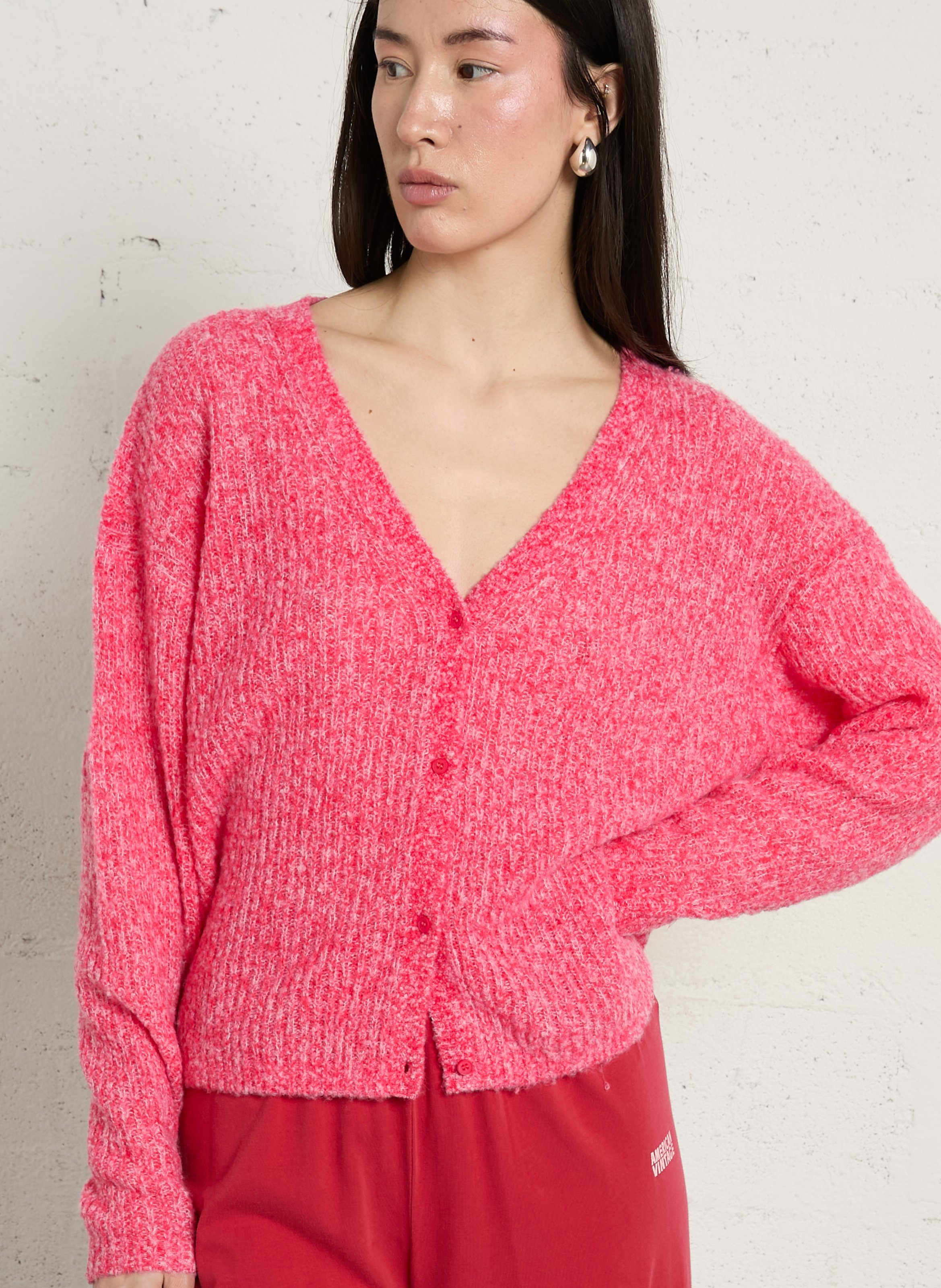 Gilet droit col v en laine mélangée nuggy AMERICAN VINTAGE Rouge