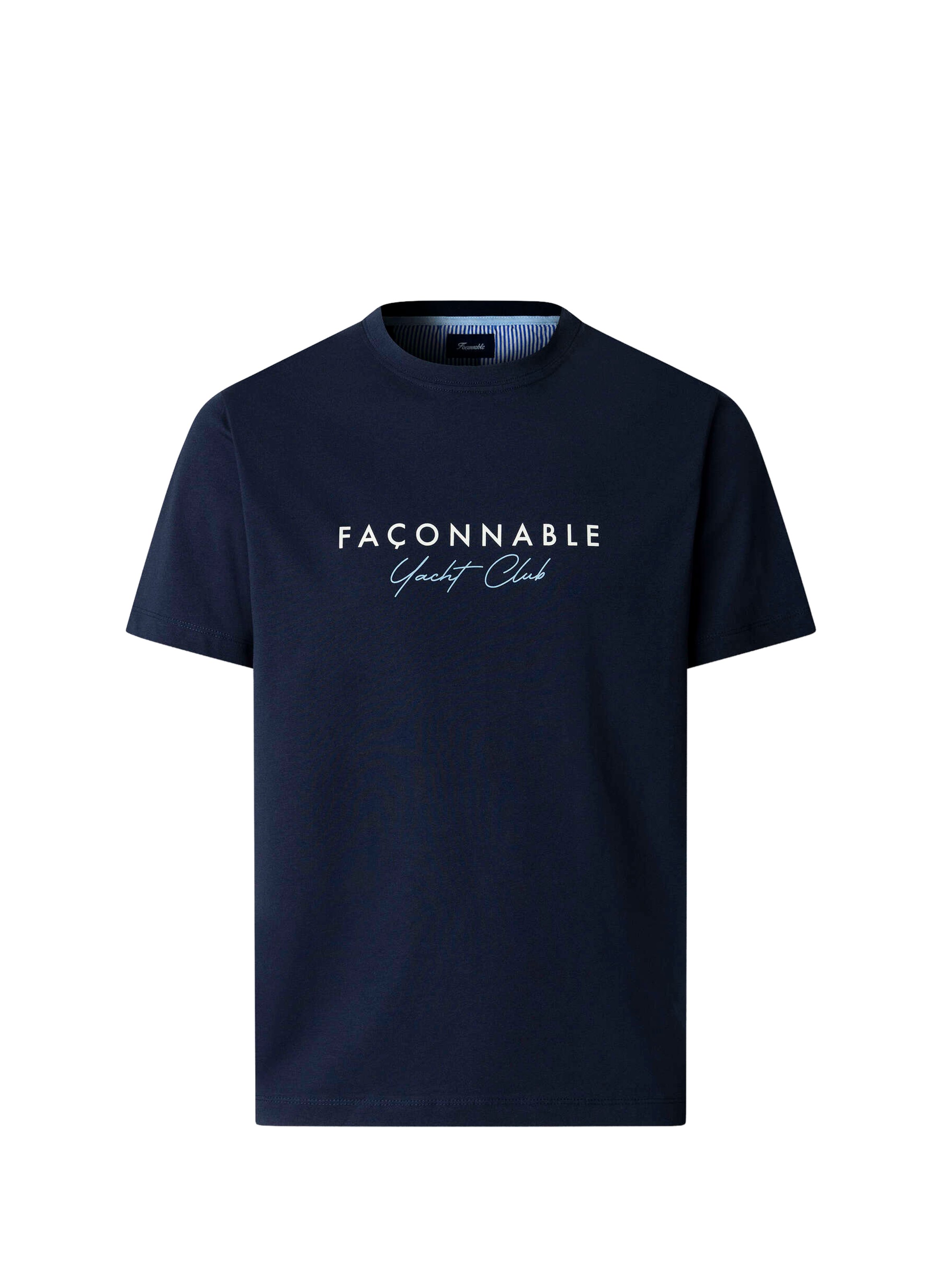 Round neck cotton brand t-shirt FACONNABLE Blue