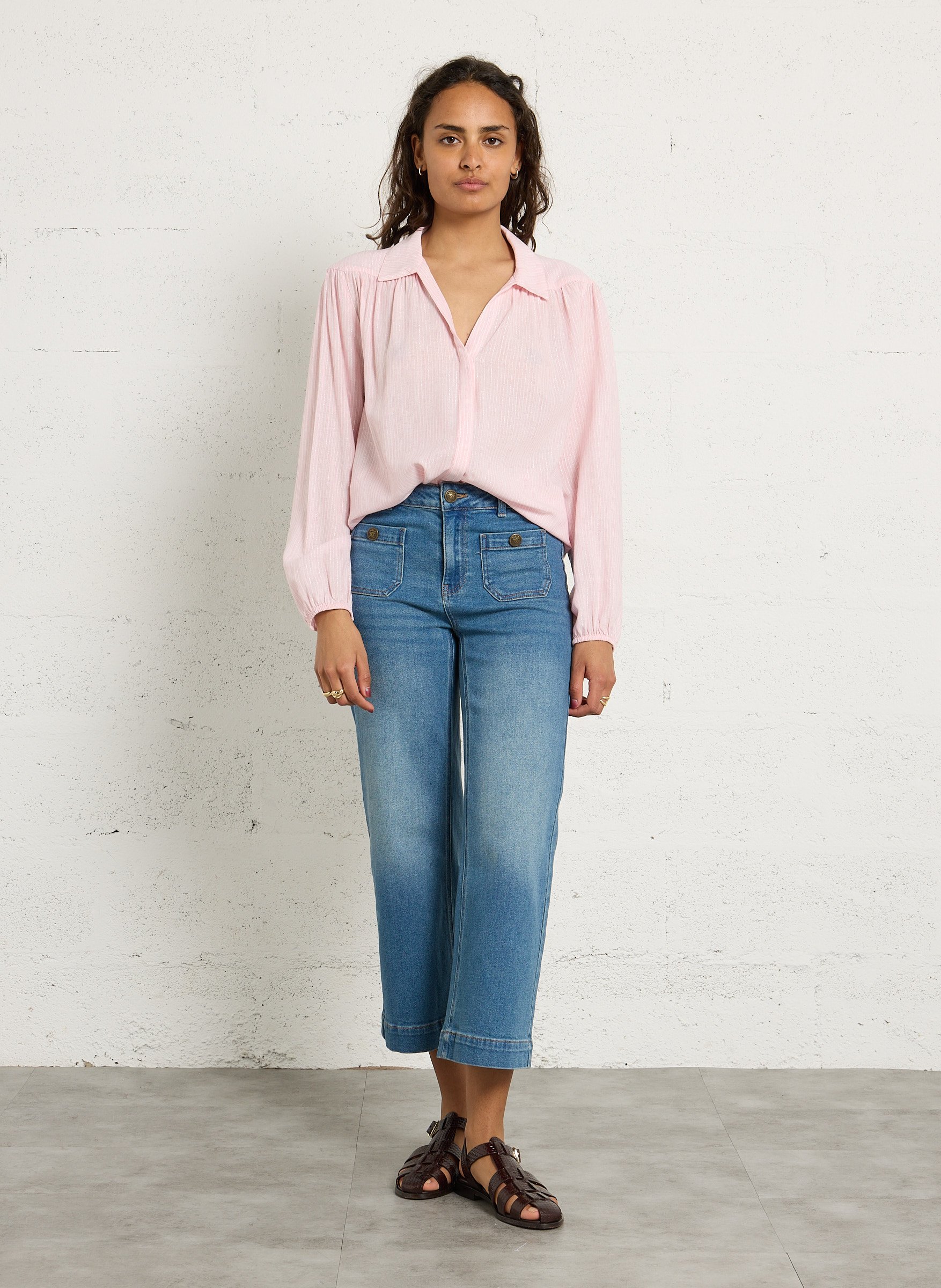 Chemisier rayé fluide à fils métallisés seattle MAISON 123 Rose