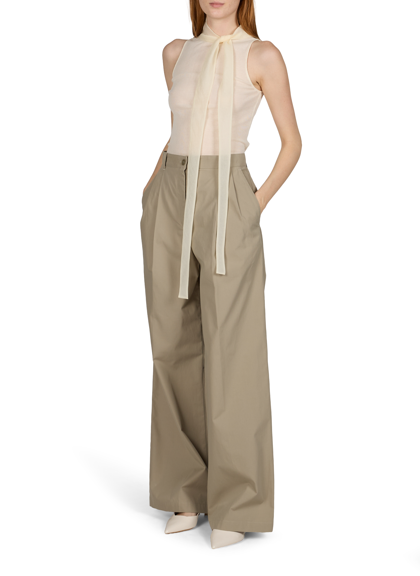 Straight and wide pleated cotton trousers A.P.C. Green