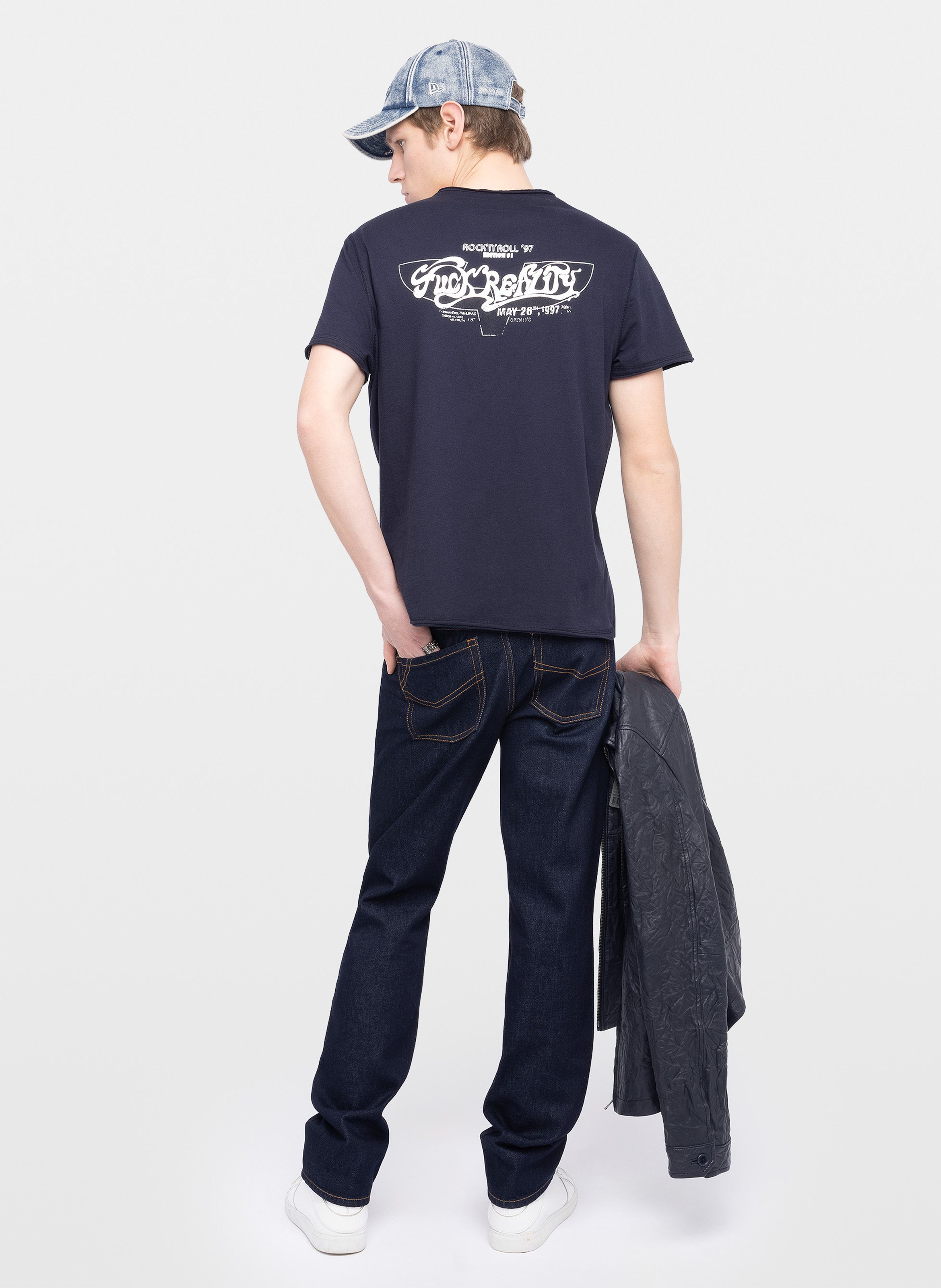 Tee-shirt droit col v en coton bio sérigraphié monastir ZADIG&VOLTAIRE Blauw