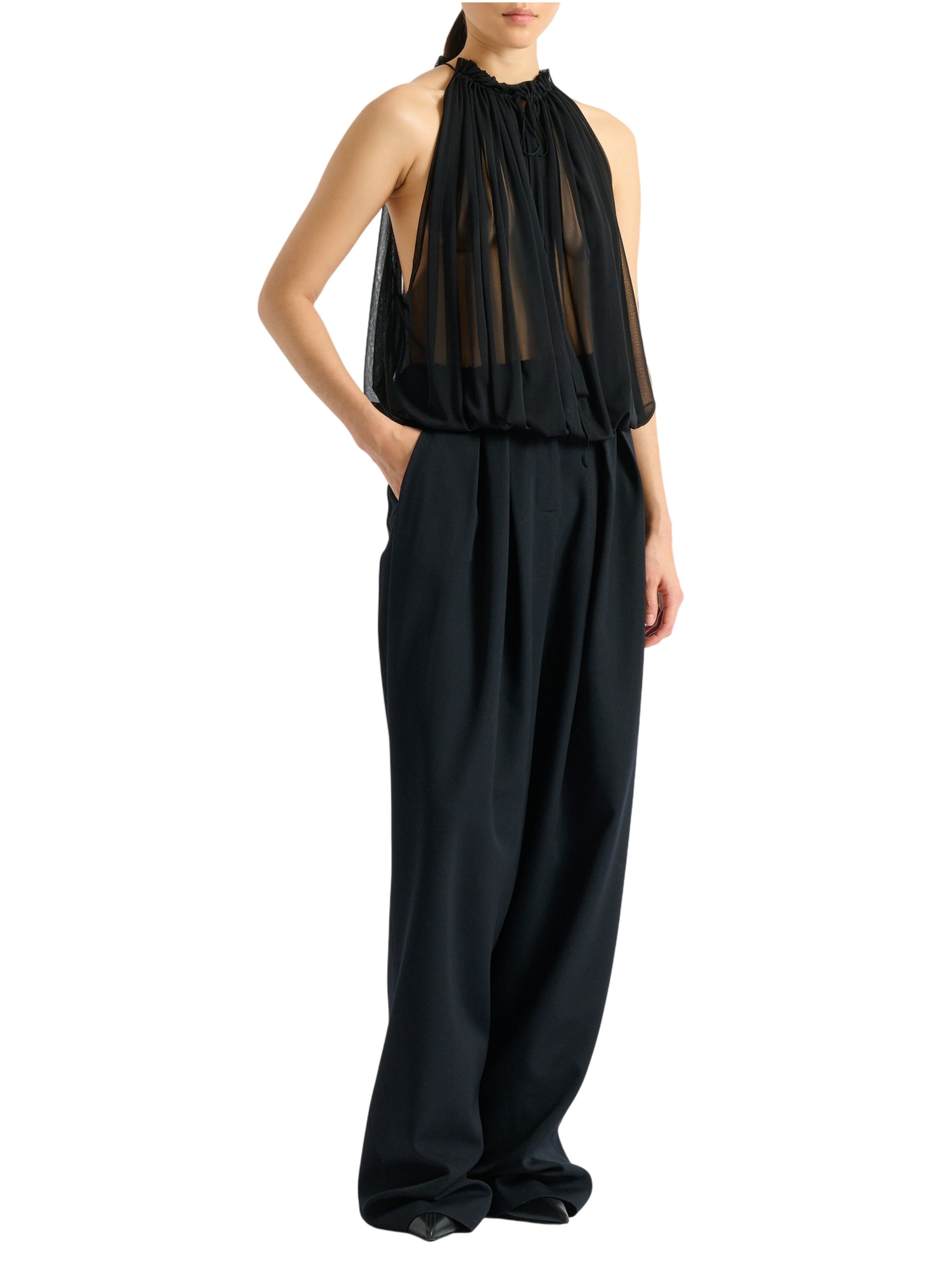 Top sans manches en mousseline BALMAIN Noir