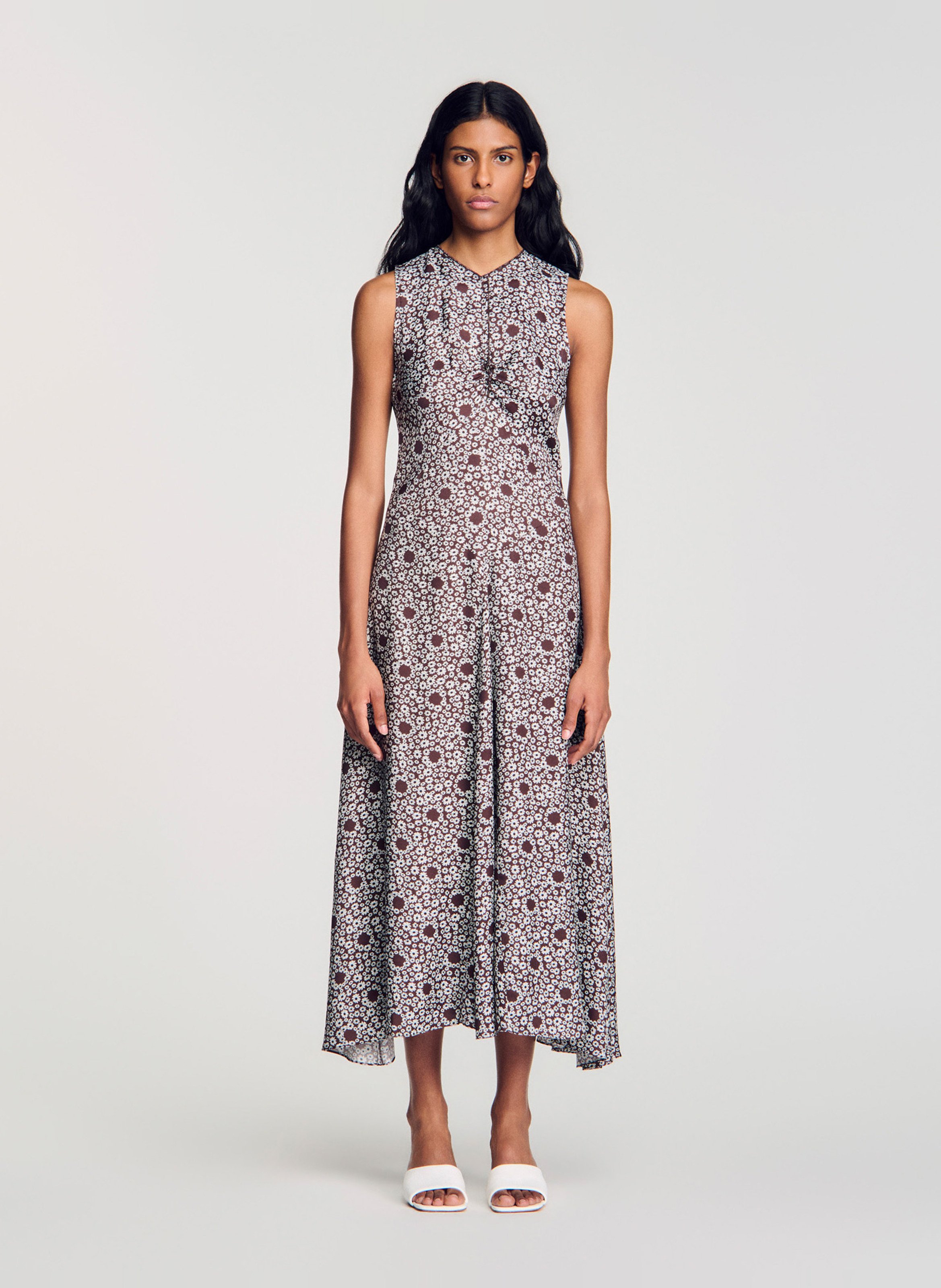 Robe longue sans manches imprimée SANDRO Marron