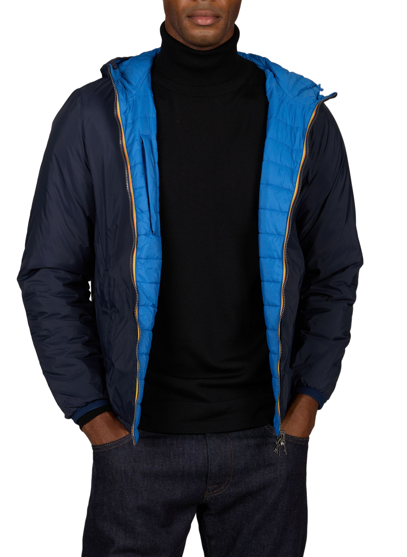 Straight parka with logo hood K-WAY Blue
