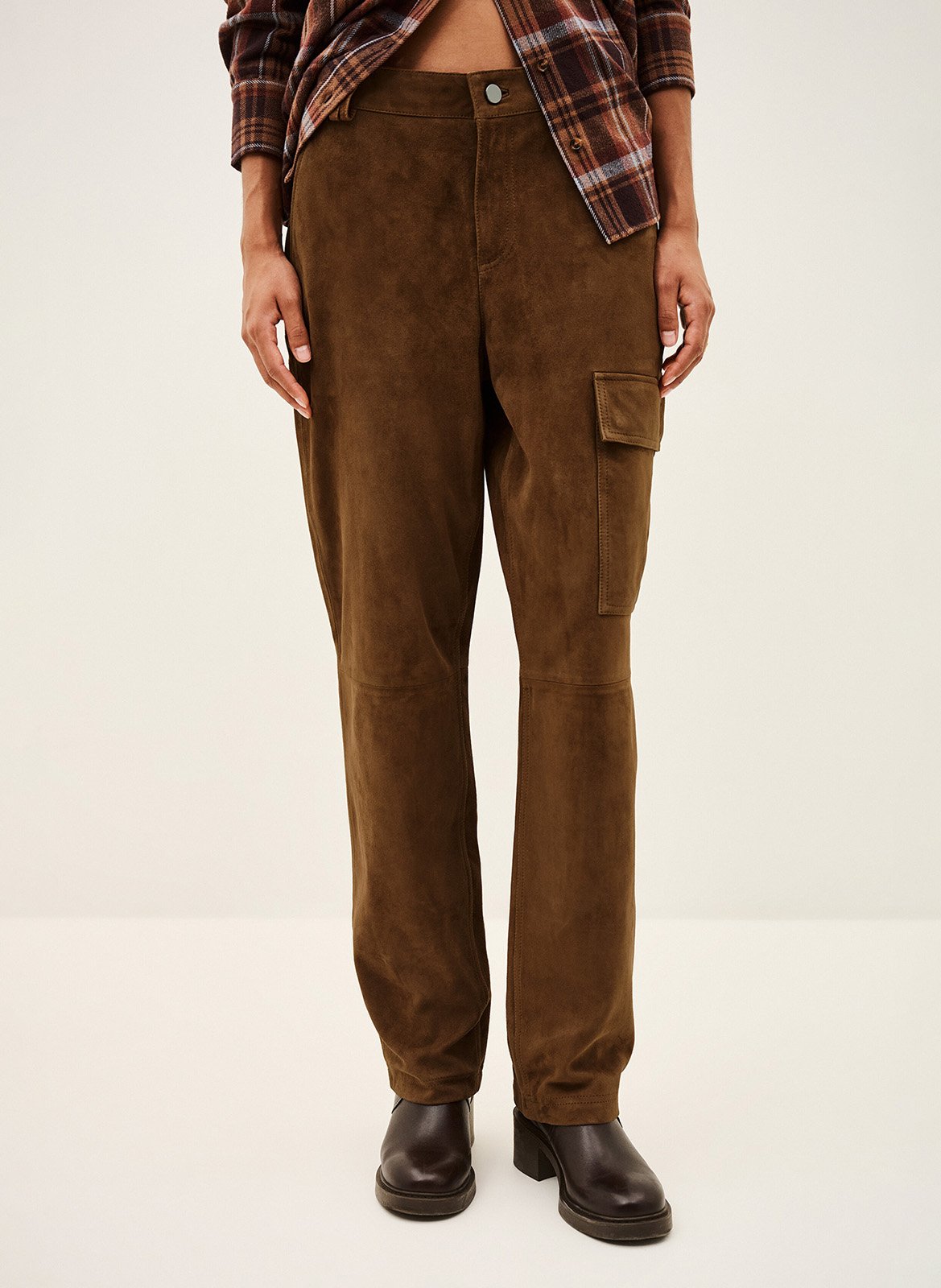 Pantalon slim en cuir suédé sita BA&SH Marron