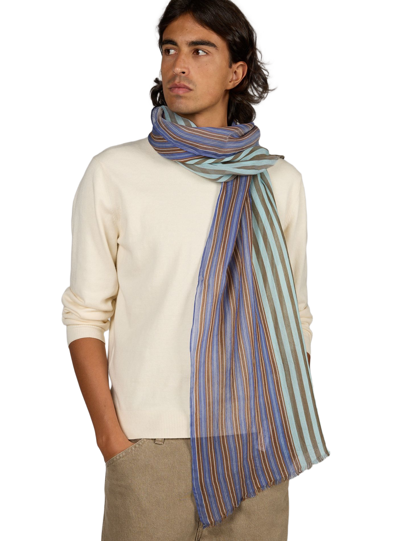 Echarpe à rayures en soie mélangé PAUL SMITH Bleu
