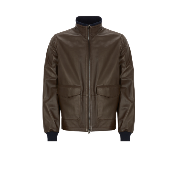 Façonnable Leather Jacket In Brown