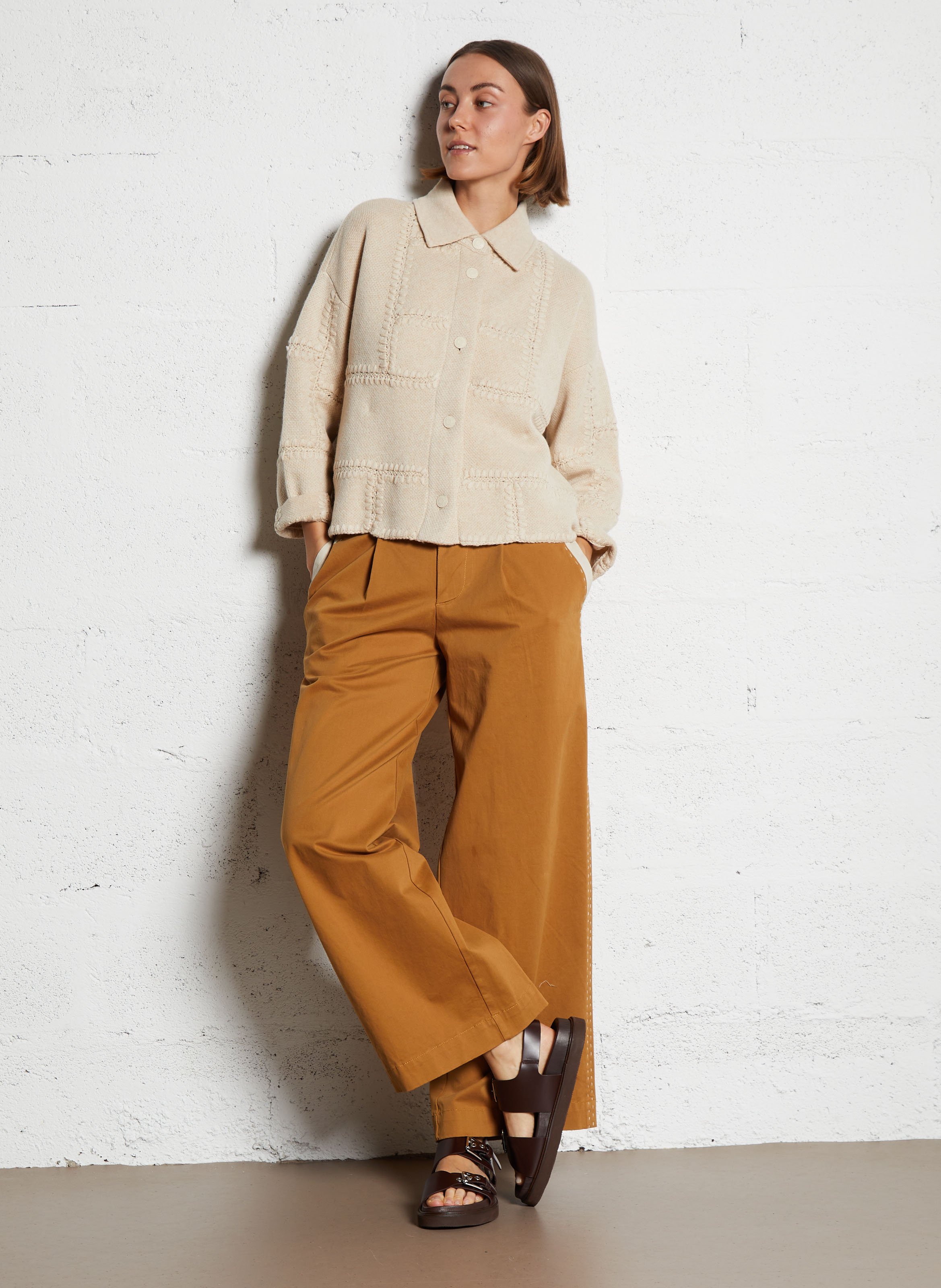 Veste ample col classique en cachemire janet solid KUJTEN Beige