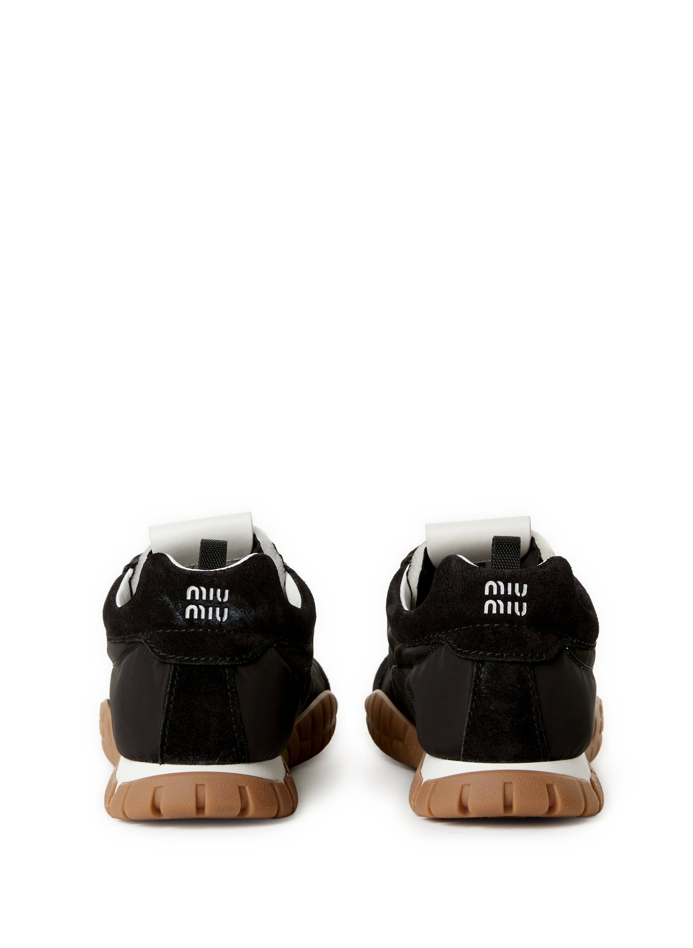 Baskets Tyre en tissu technique et cuir MIU MIU Noir