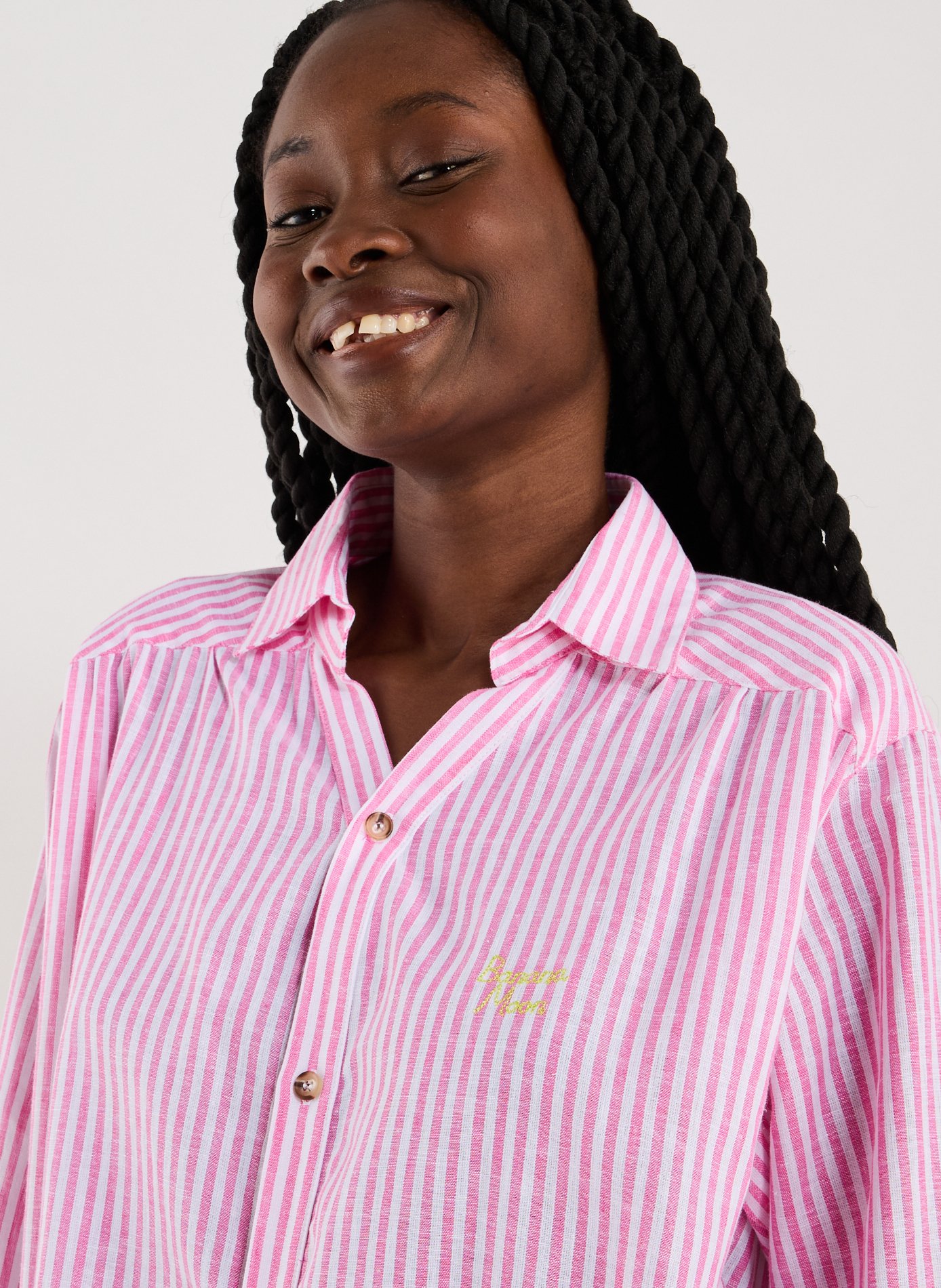 Chemise à rayures en lin et coton BANANA MOON Rose