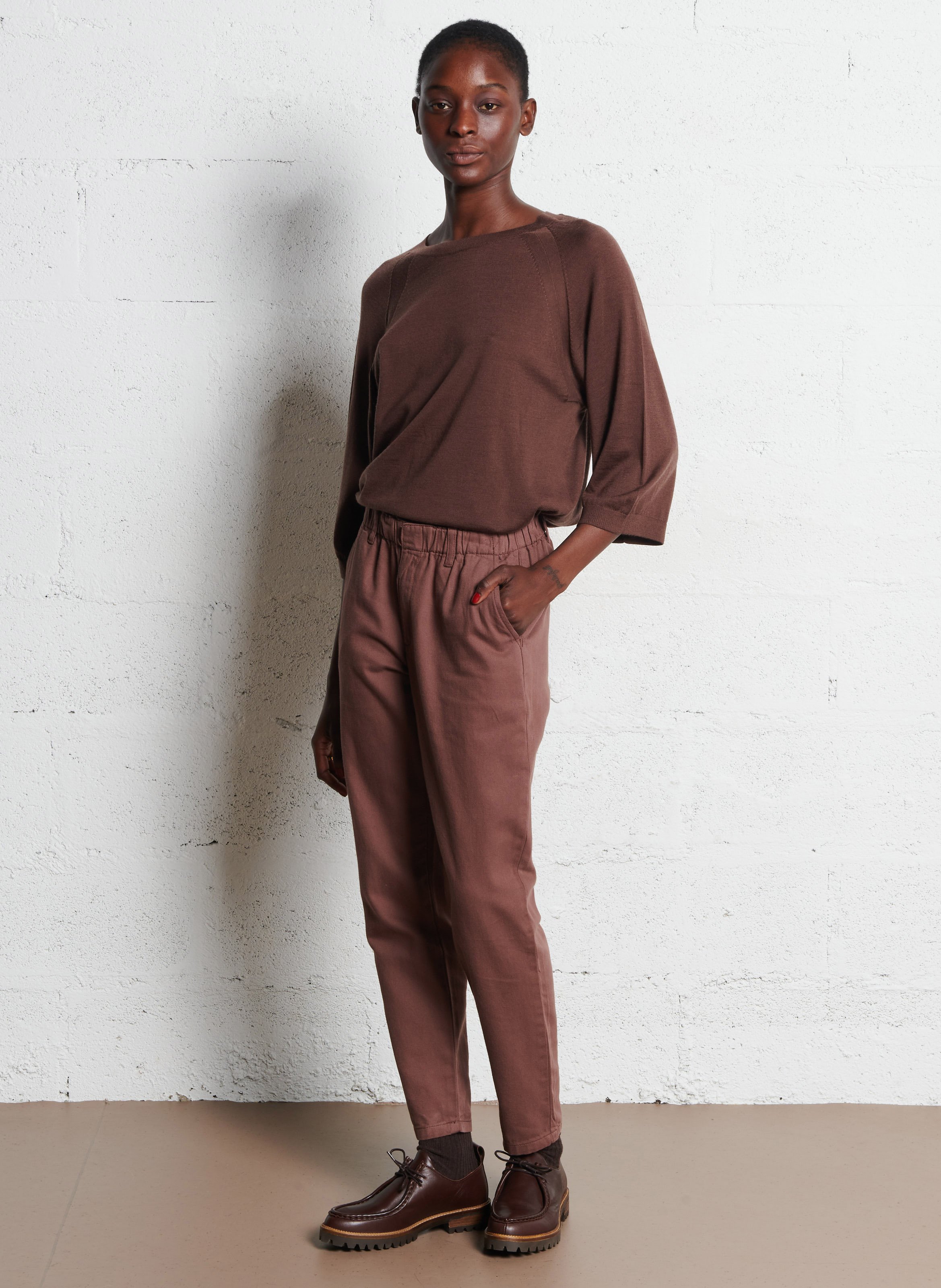 Pantalon chino 7/8ème en coton sabil MAISON 123 Marron