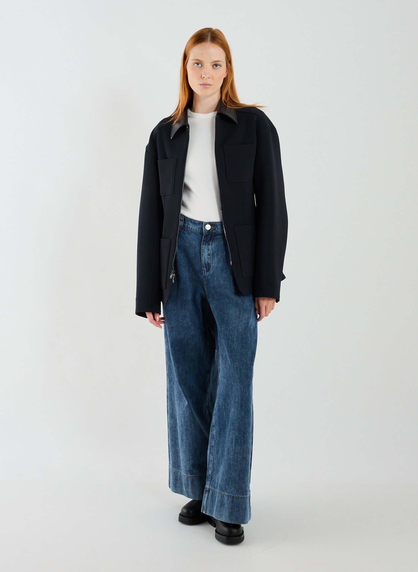 Veste d'ouvrier cintrée à col contrasté en cuir TIBI Bleu