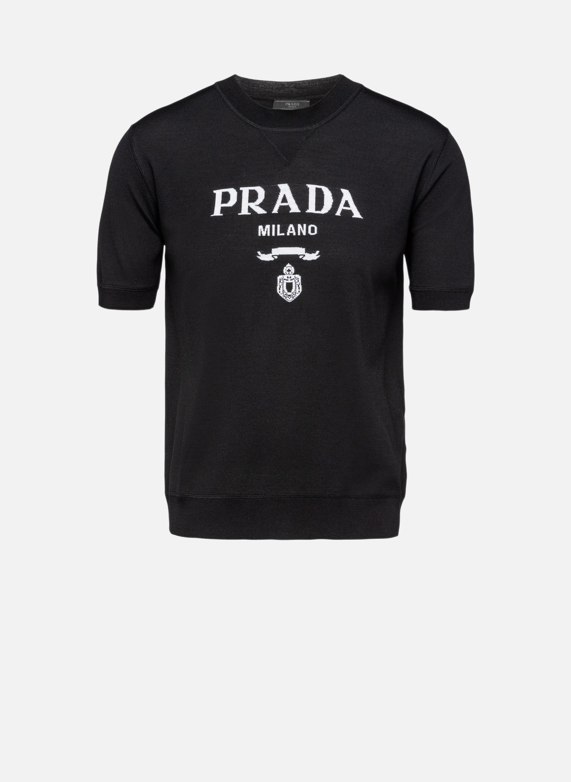 PRADA Pull à col rond en laine extra fine Noir