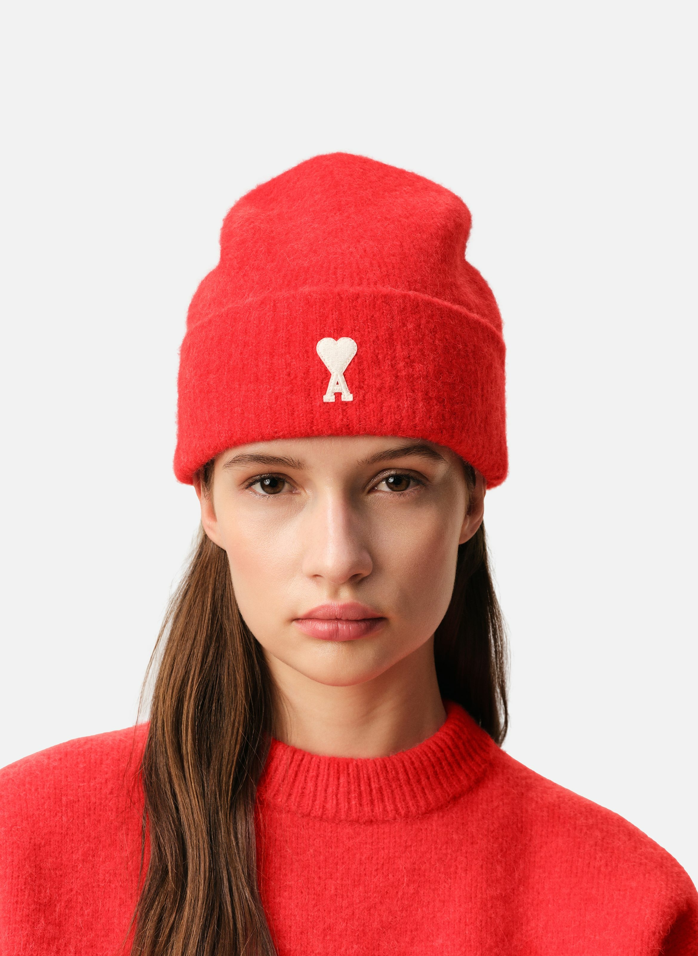 Bonnet ami de coeur en alpaga unisexe AMI PARIS Rouge