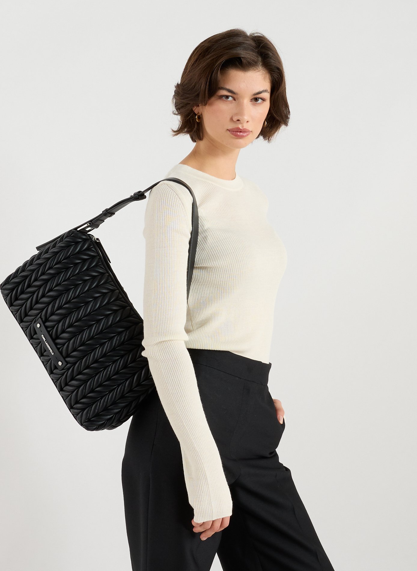 Sac à main matelassée K/Weave KARL LAGERFELD Noir