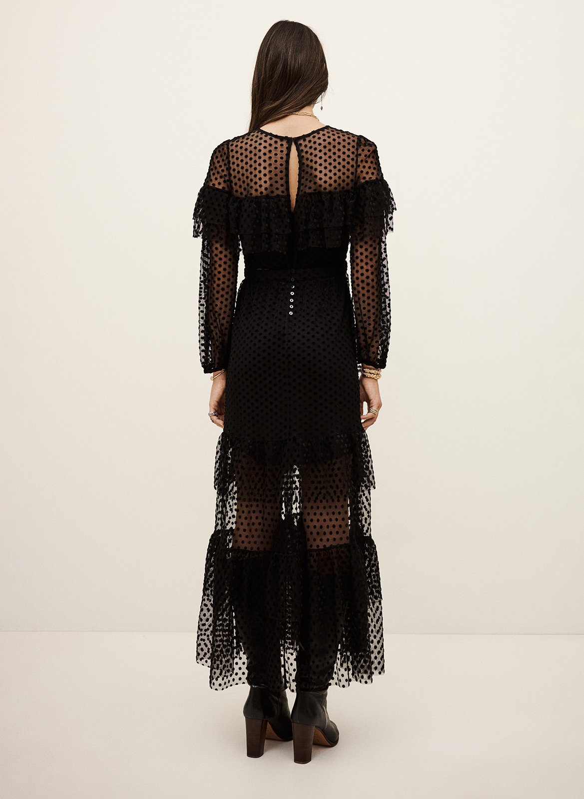 Robe longue col rond à pois rita BA&SH Noir