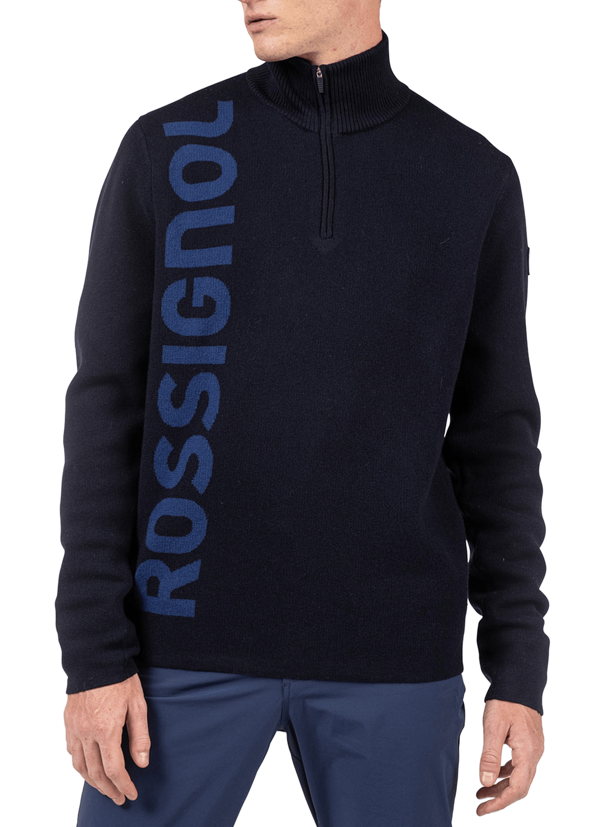 Sweat à col zippé en laine mérinos et coton ROSSIGNOL Bleu