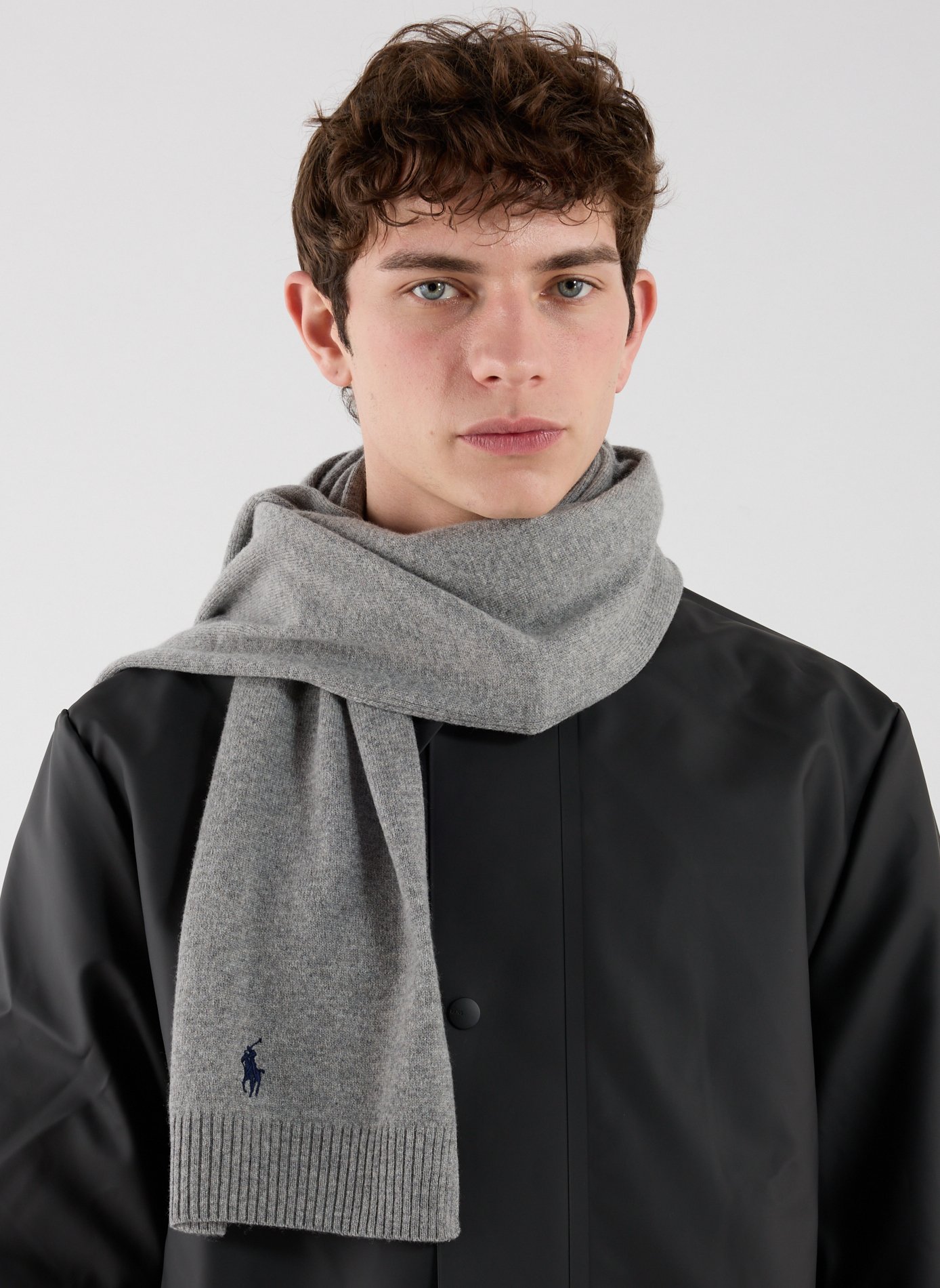 Straight embroidered merino wool scarf POLO RALPH LAUREN Grey