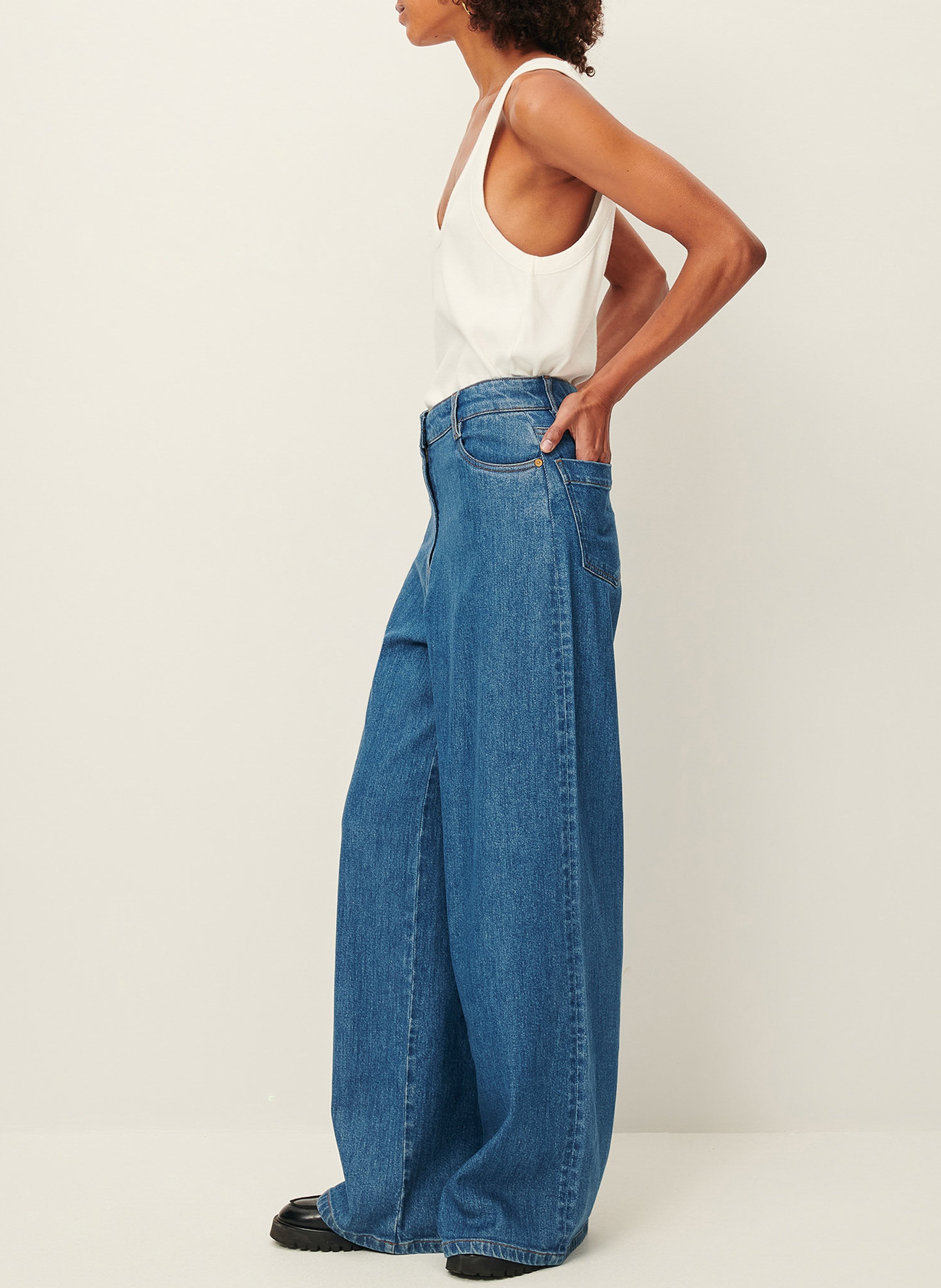 Jean ample taille haute uni dalt SESSUN Bleu