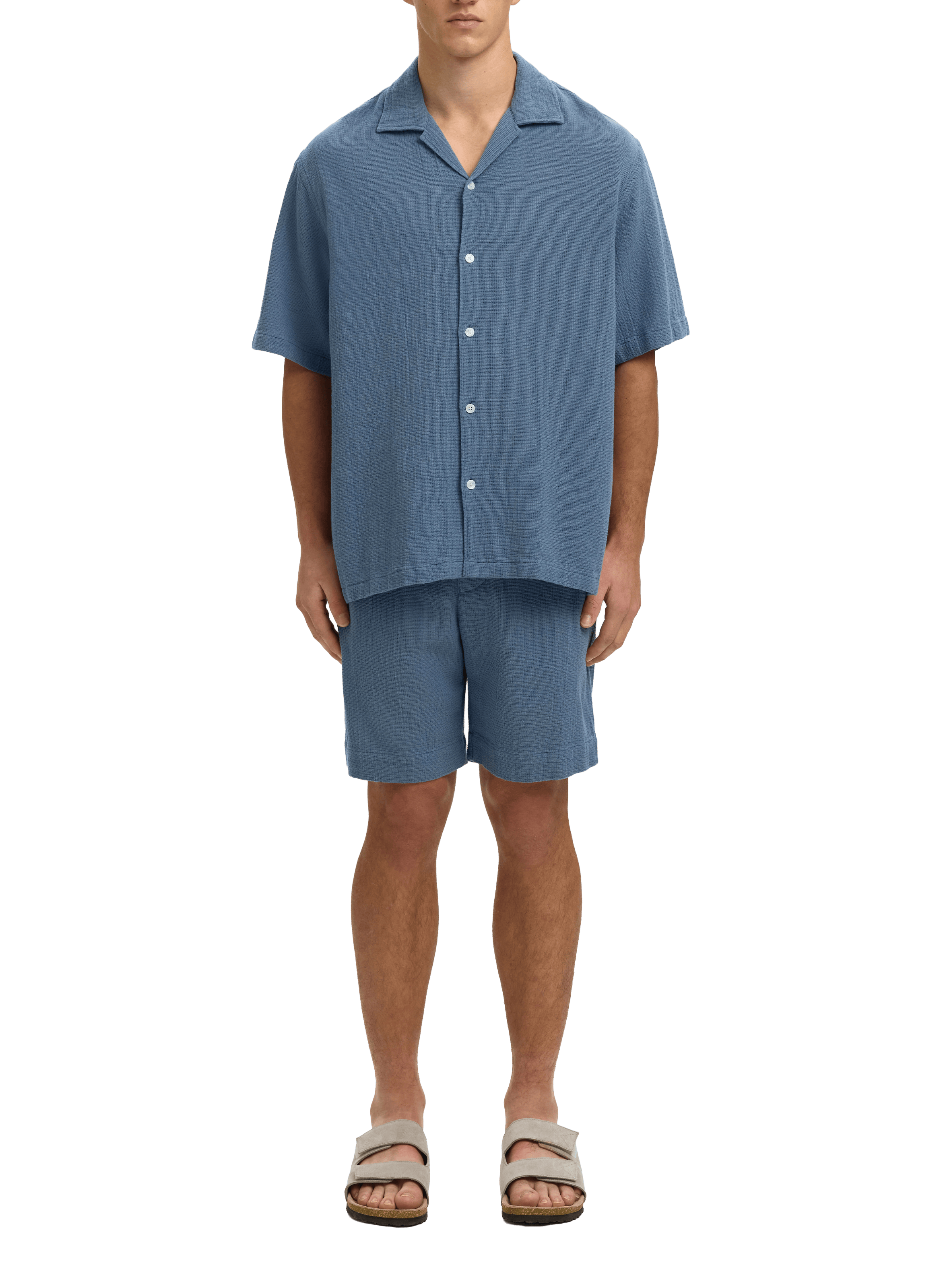 Short-sleeved cotton shirt SELECTED Blue