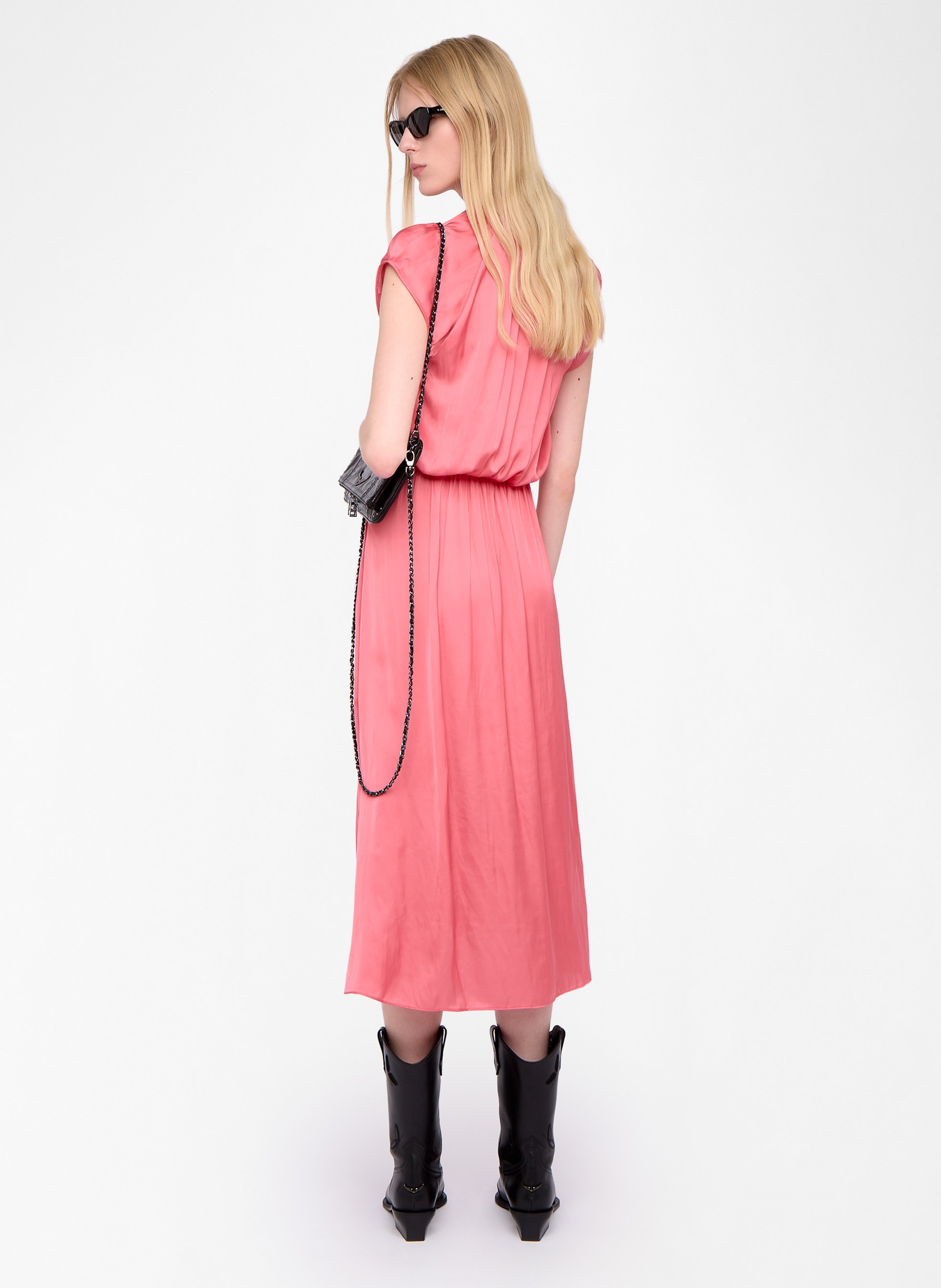 Robe midi col tunisien en satin randall ZADIG&VOLTAIRE Rose