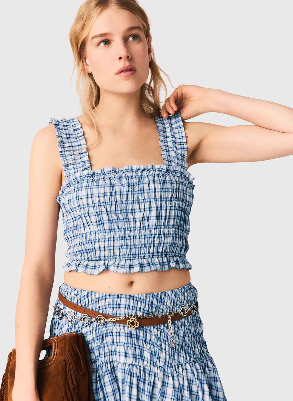 Top court smocké en coton MAJE Bleu