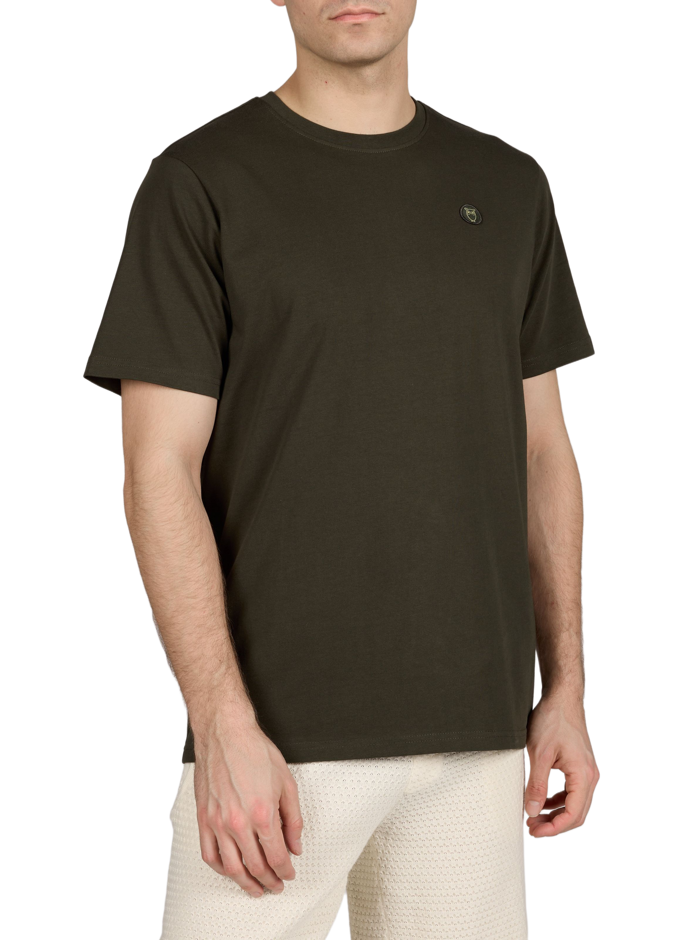 T-shirt col rond en coton KNOWLEDGE COTTON Kaki
