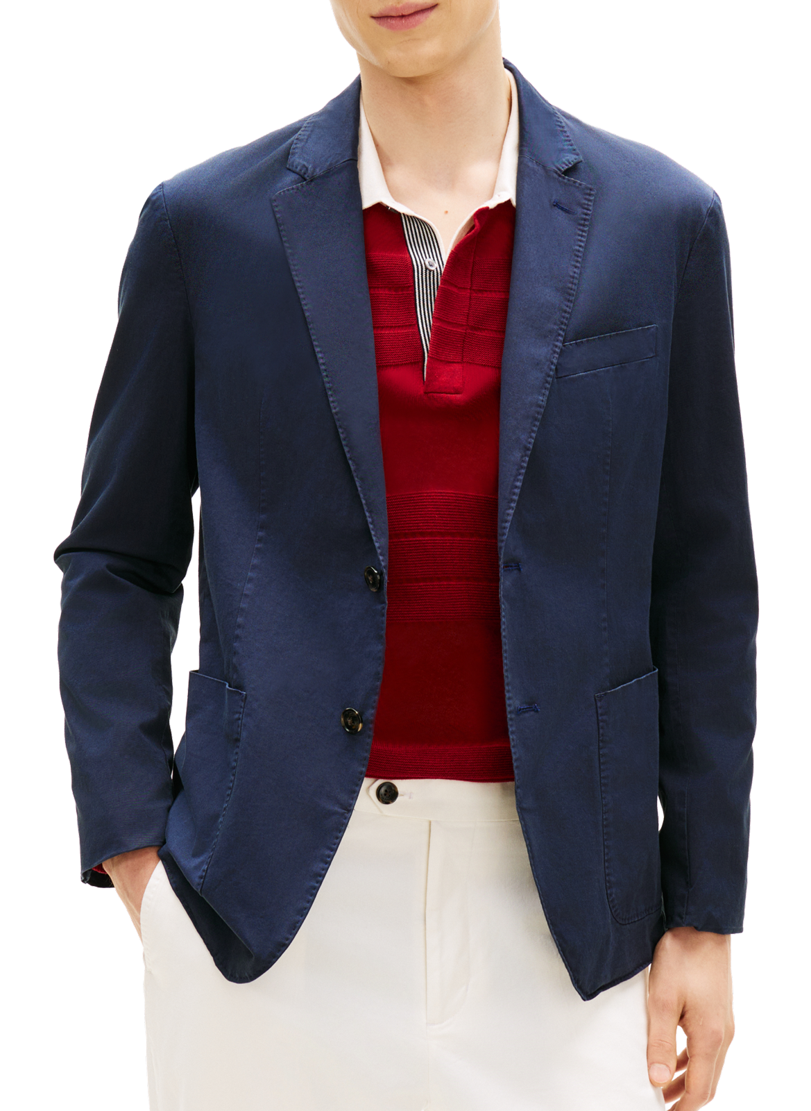 Blazer droit en coton mélangé TOMMY HILFIGER Bleu