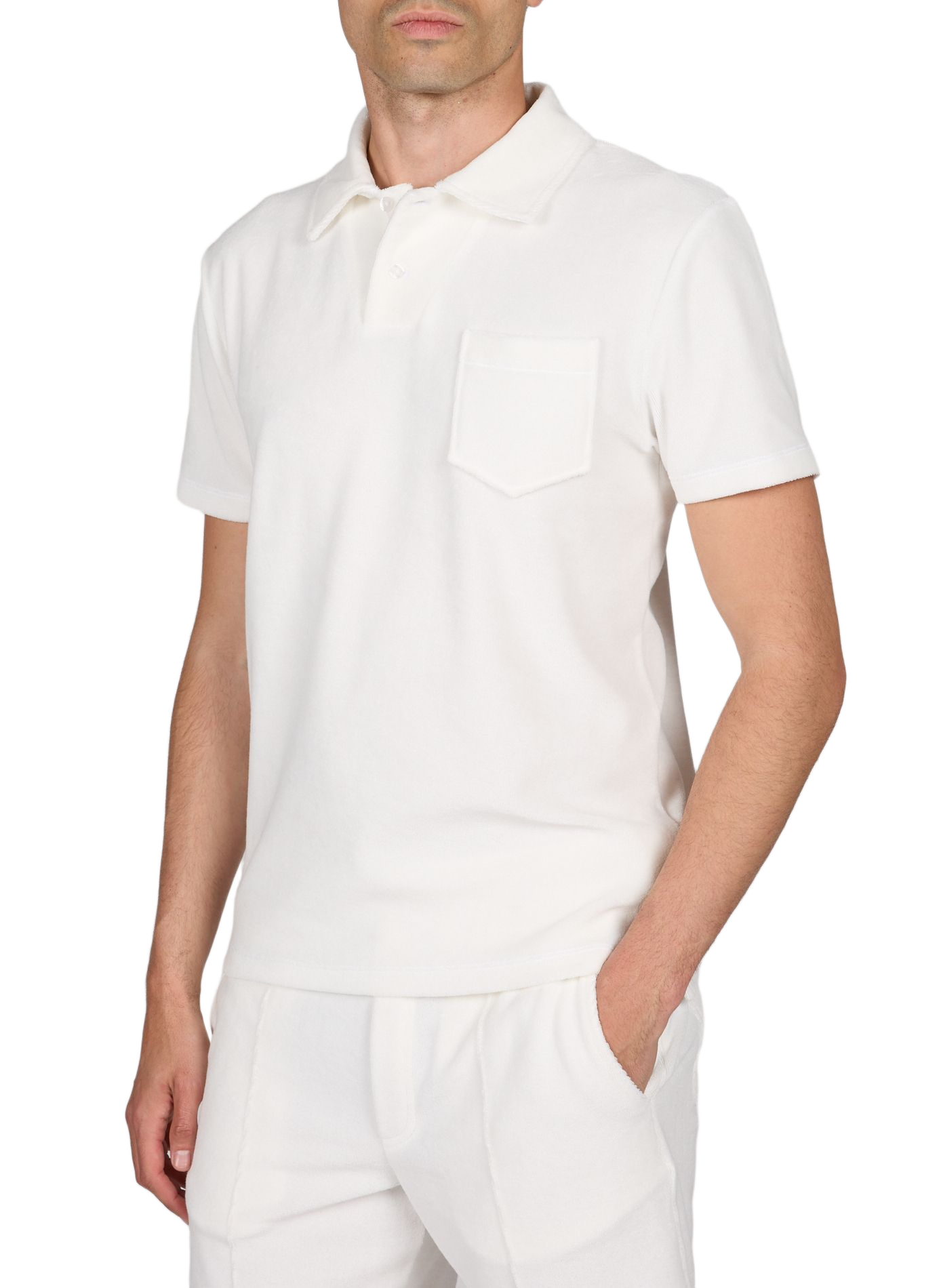 Polo manches courtes en tissu éponge de coton mélangé AURELIEN Blanc