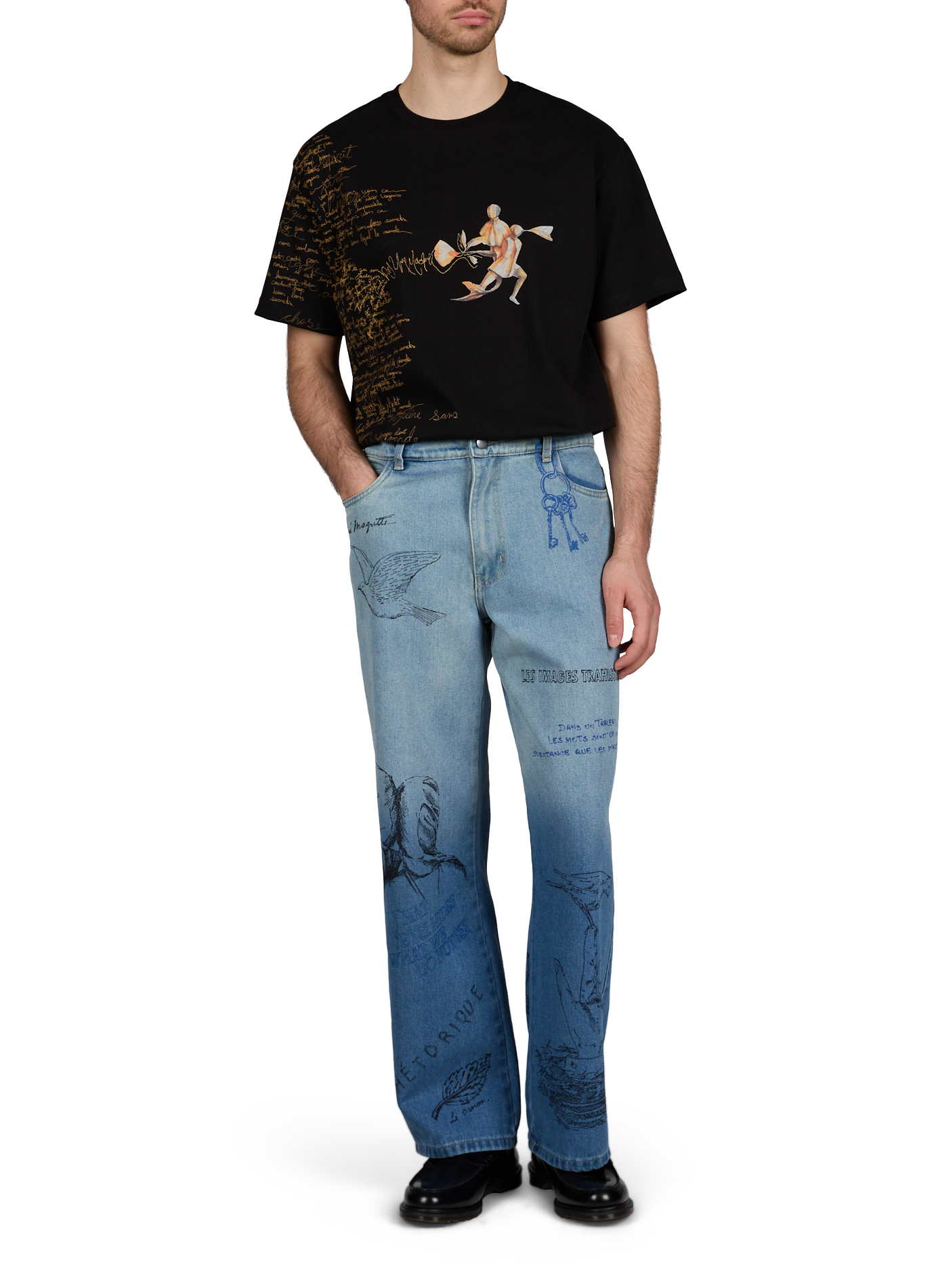 Rechte jeans met katoenen print PAS UNE MARQUE Blauw