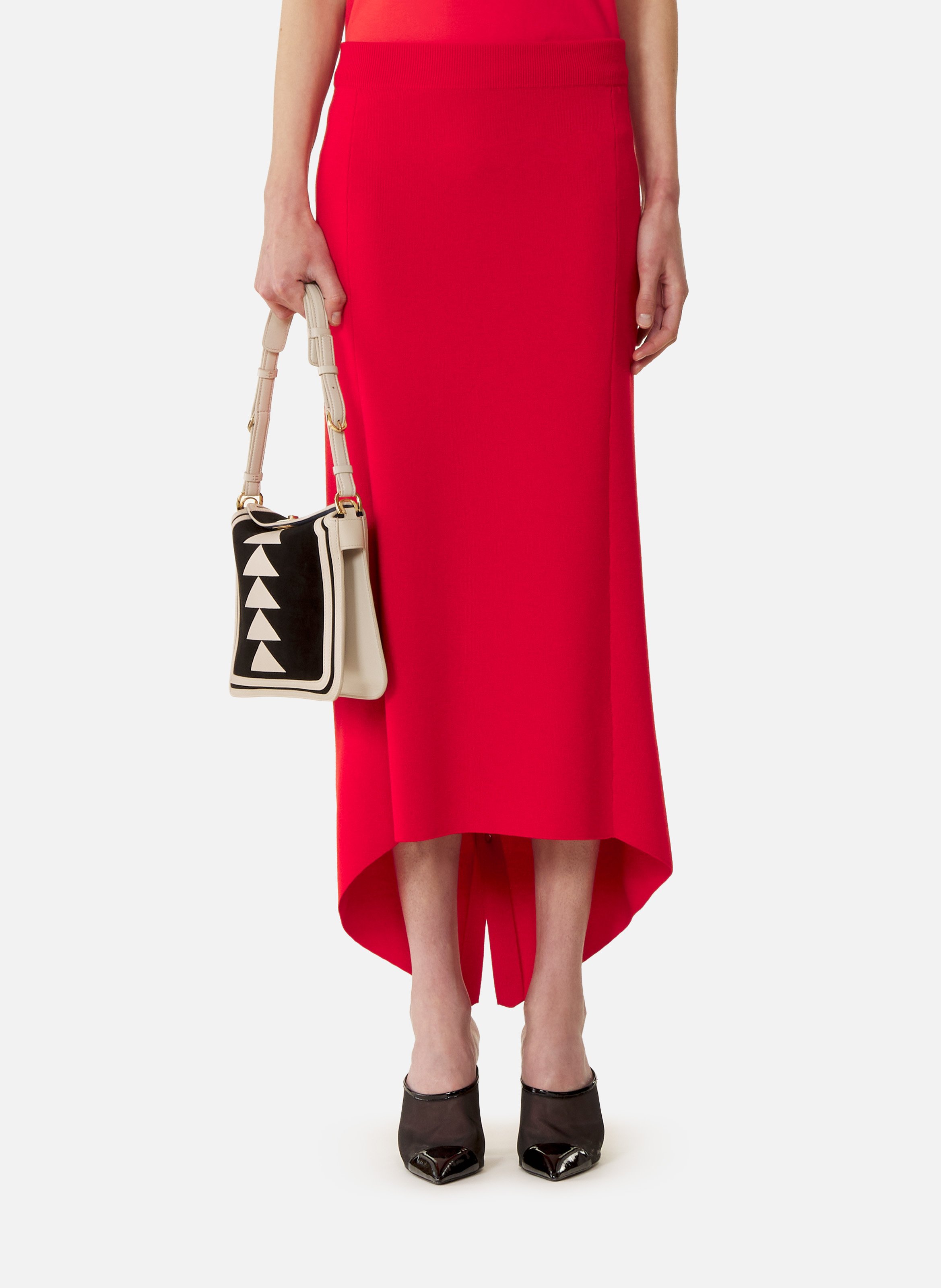 Jupe longue boutonnée en laine mérinos LANVIN Rouge