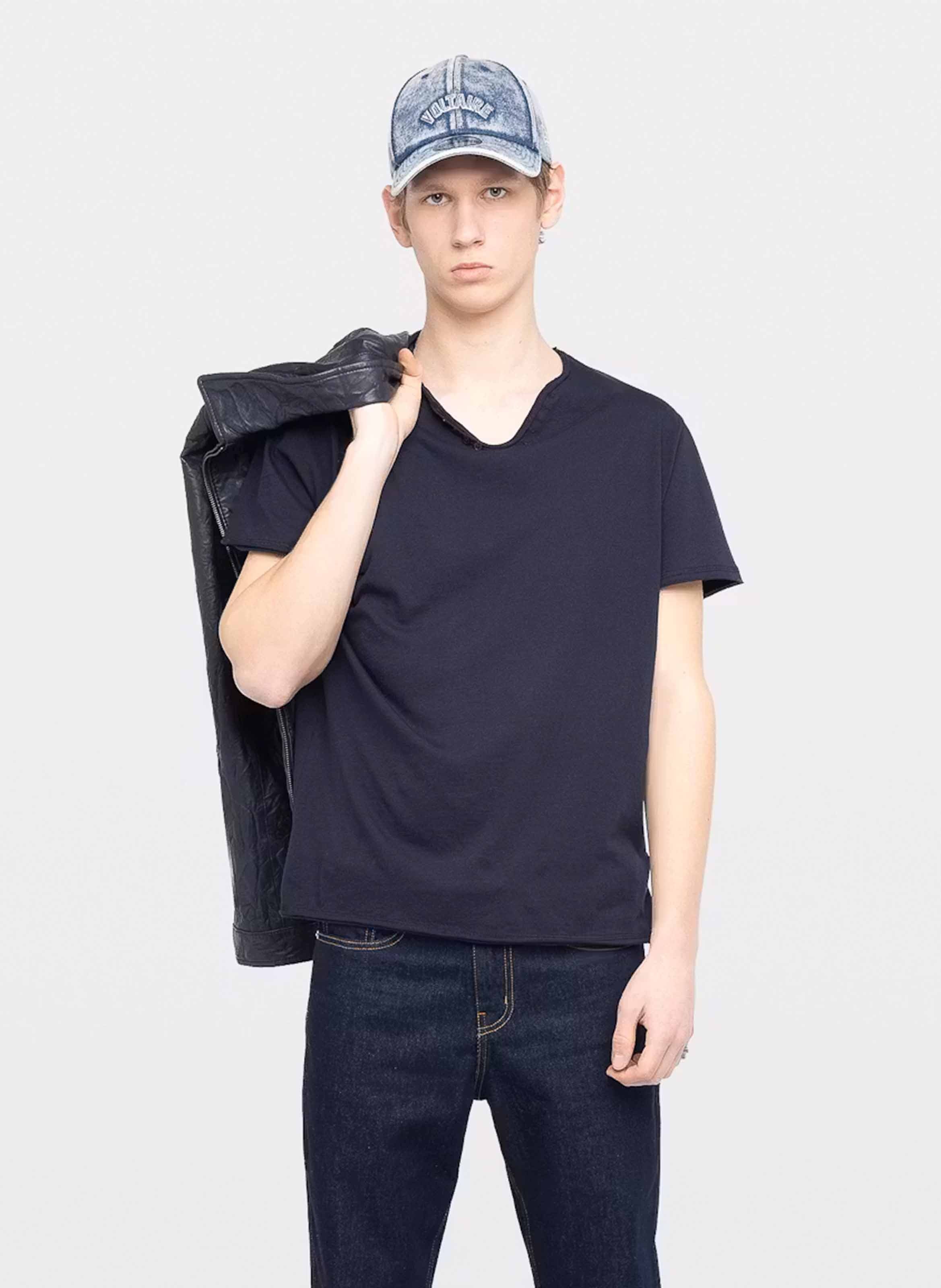 Tee-shirt droit col v en coton bio sérigraphié monastir ZADIG&VOLTAIRE Blauw