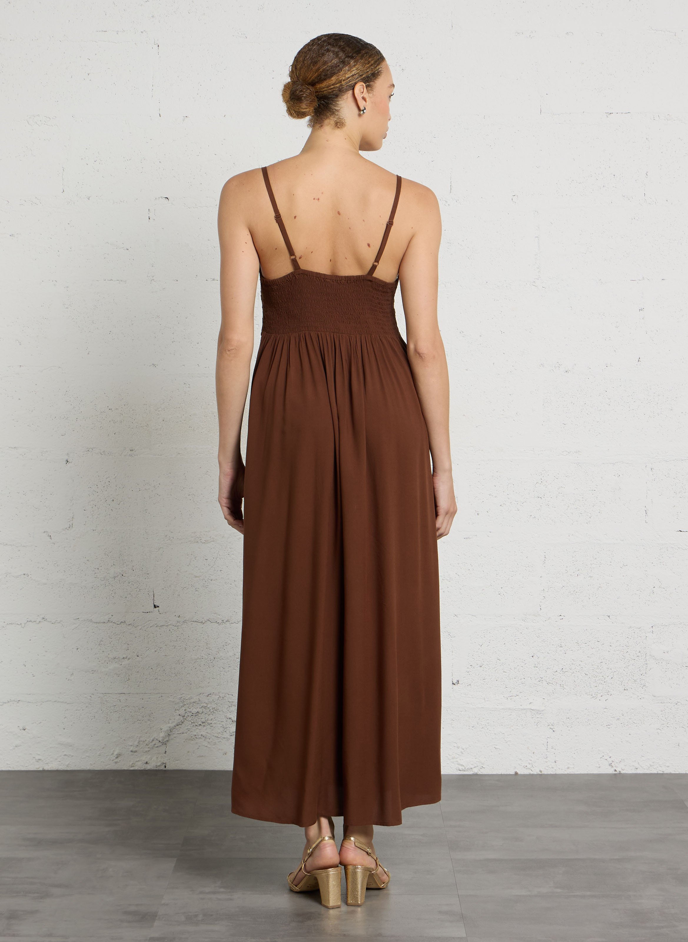 Robe midi col v en coton maeline MAISON 123 Beige