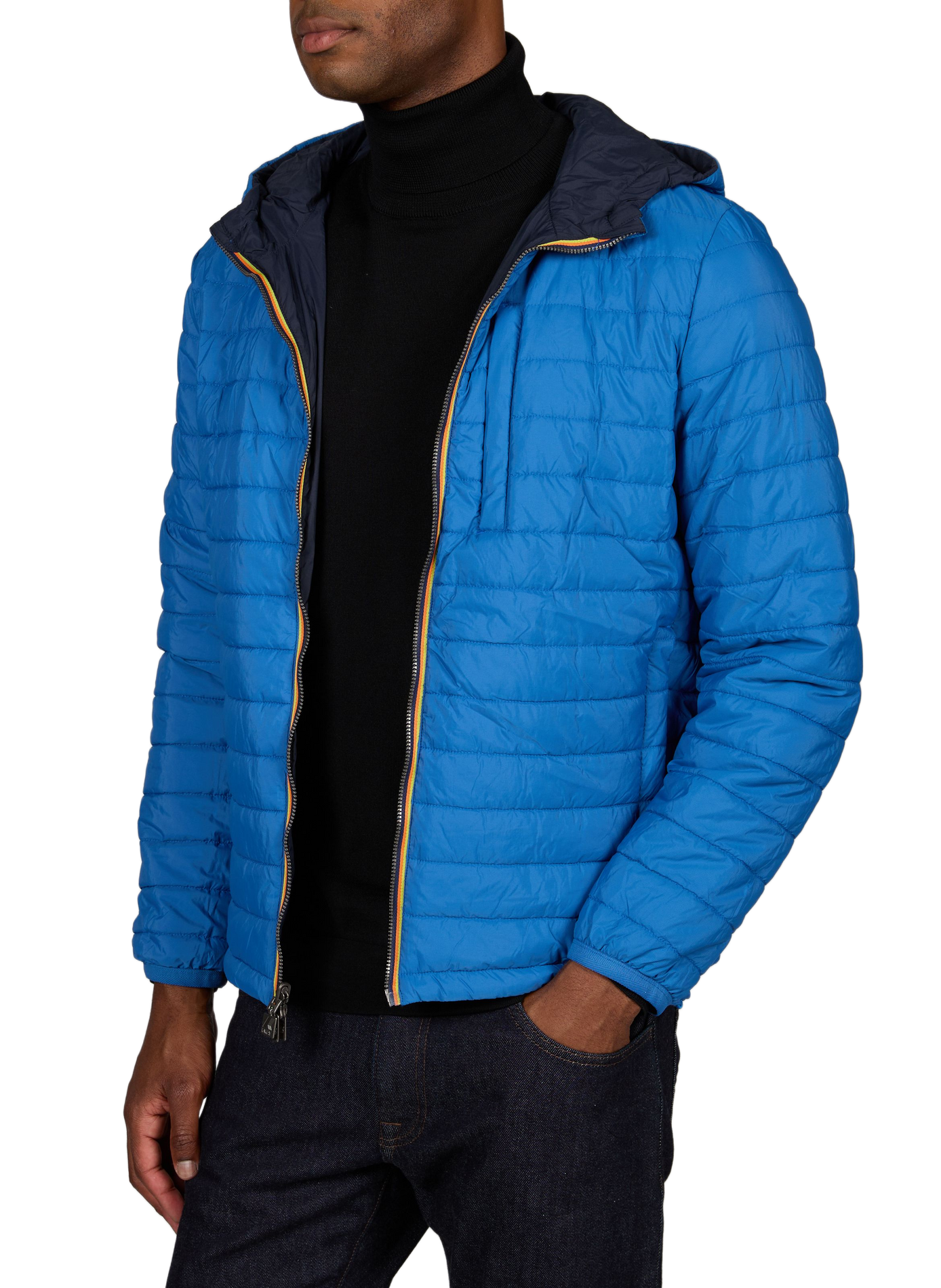Straight parka with logo hood K-WAY Blue