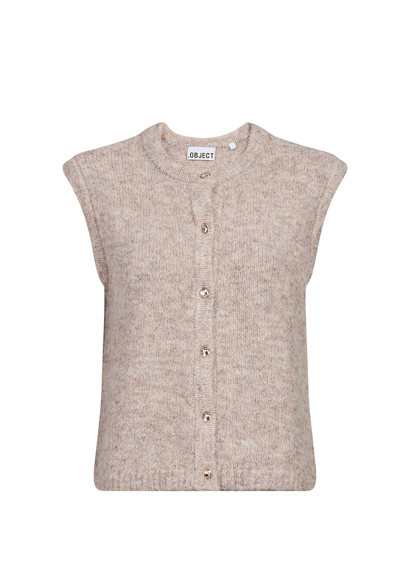 Gilet col rond sans manches uni OBJECT Beige