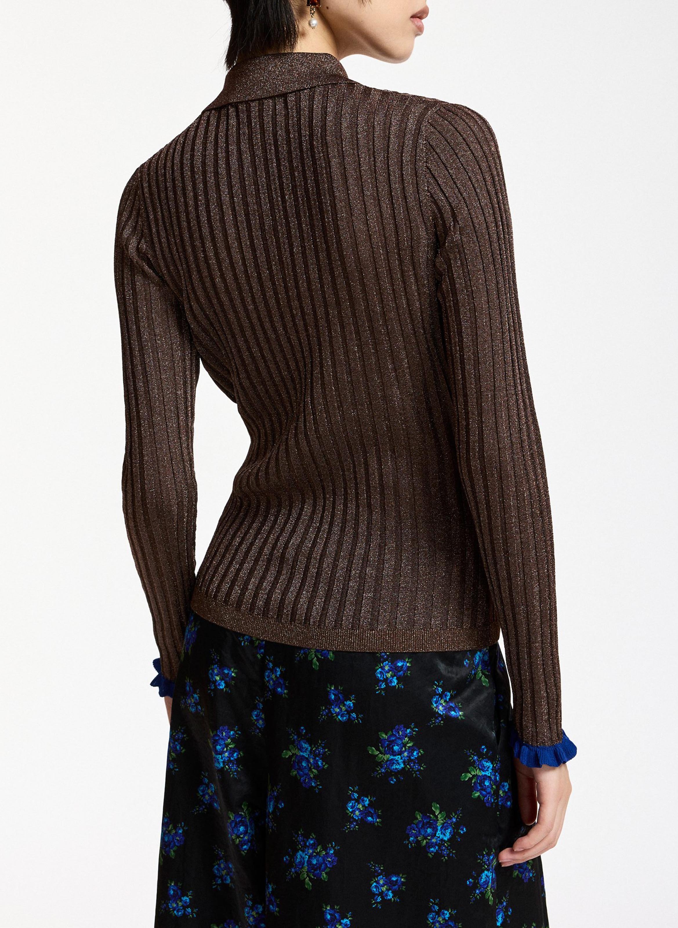 Polo manches longues moulant côtelé karan ESSENTIEL ANTWERP Marron