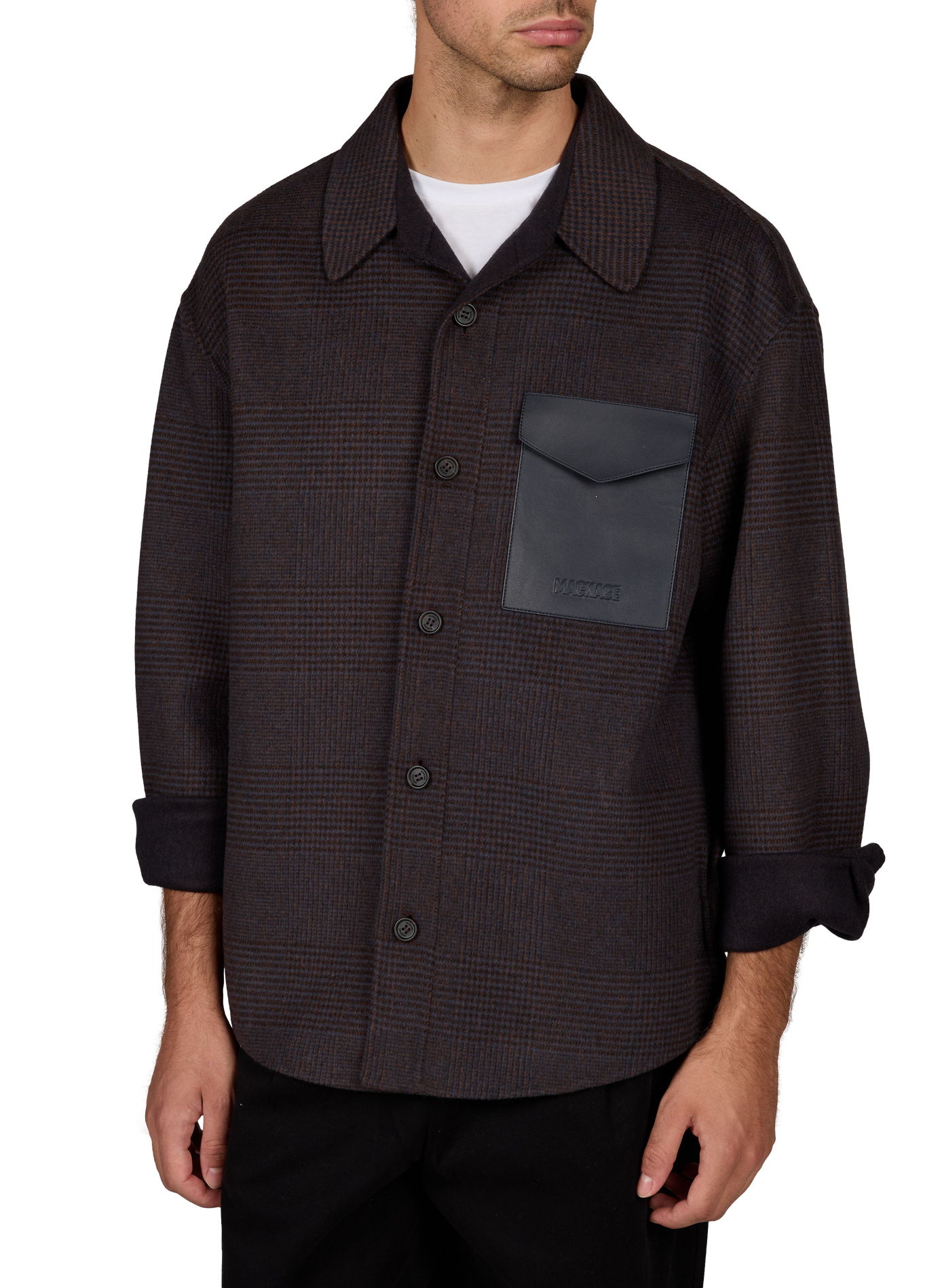 Emmanuel-Pl oversized checkered wool blend shirt. MACKAGE Brown