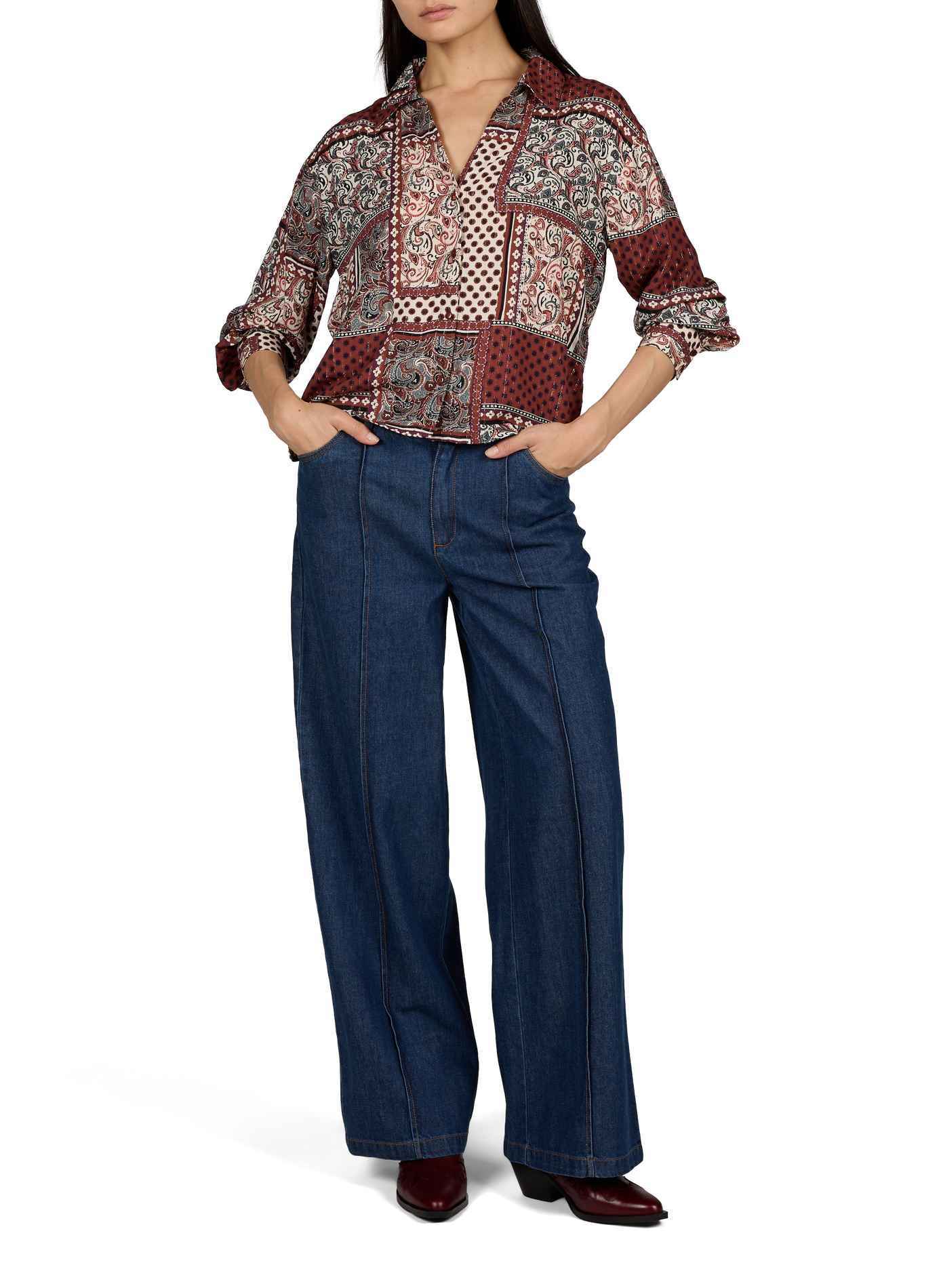 Straight-cut V-neck printed blouse VILA Beige