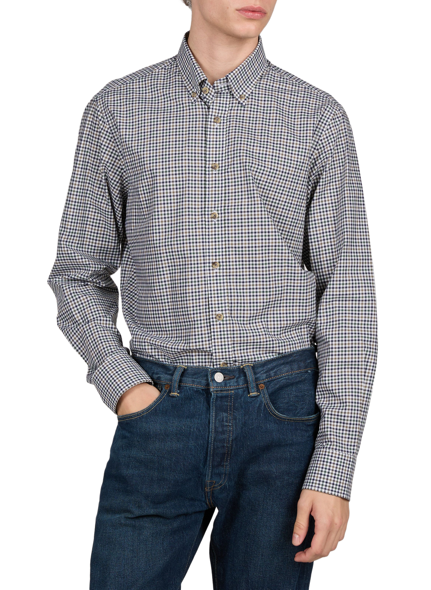 Straight checked cotton shirt with button-down collar HACKETT Green