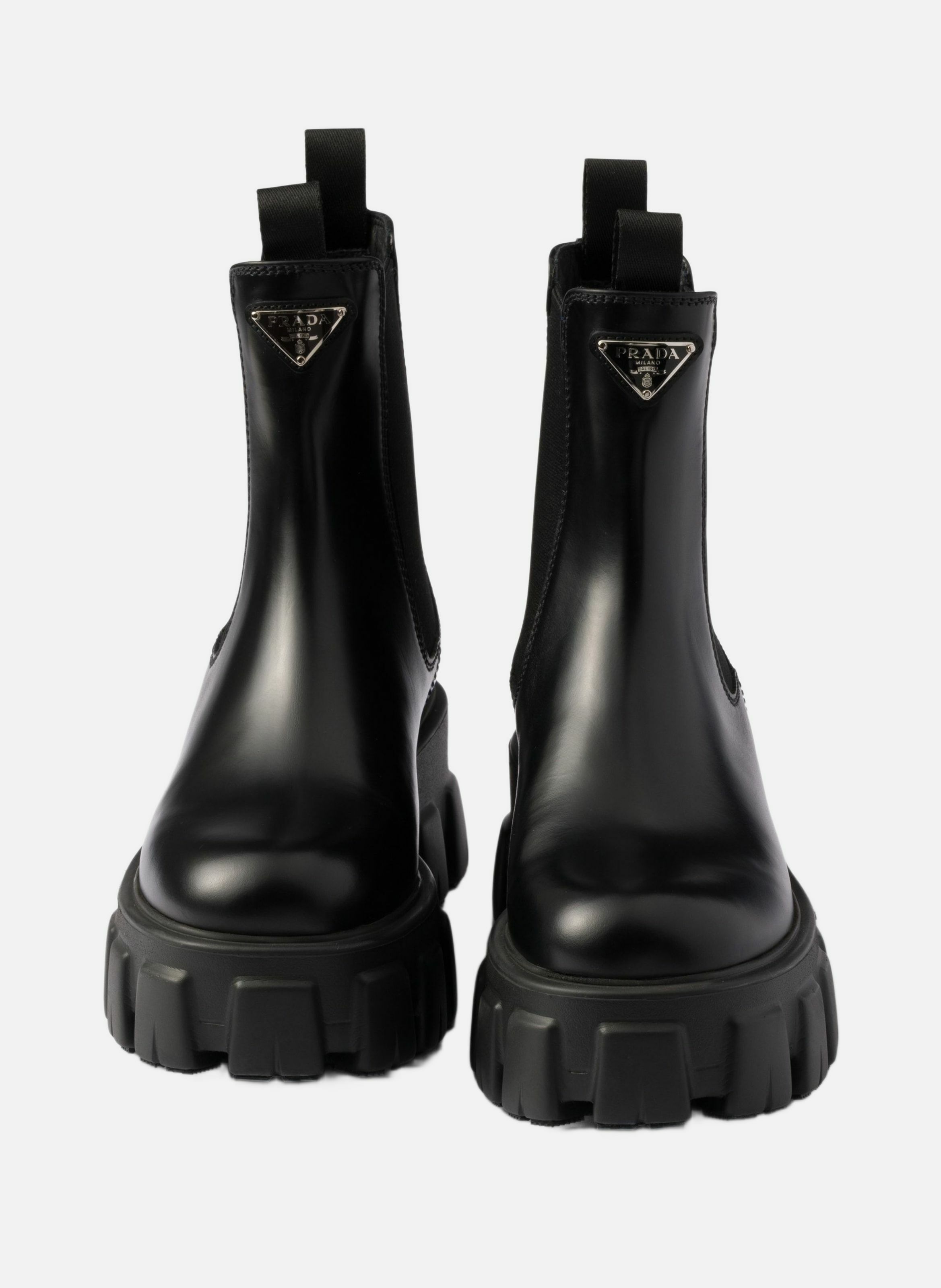 Bottines chelsea monolith en cuir brossé PRADA Noir