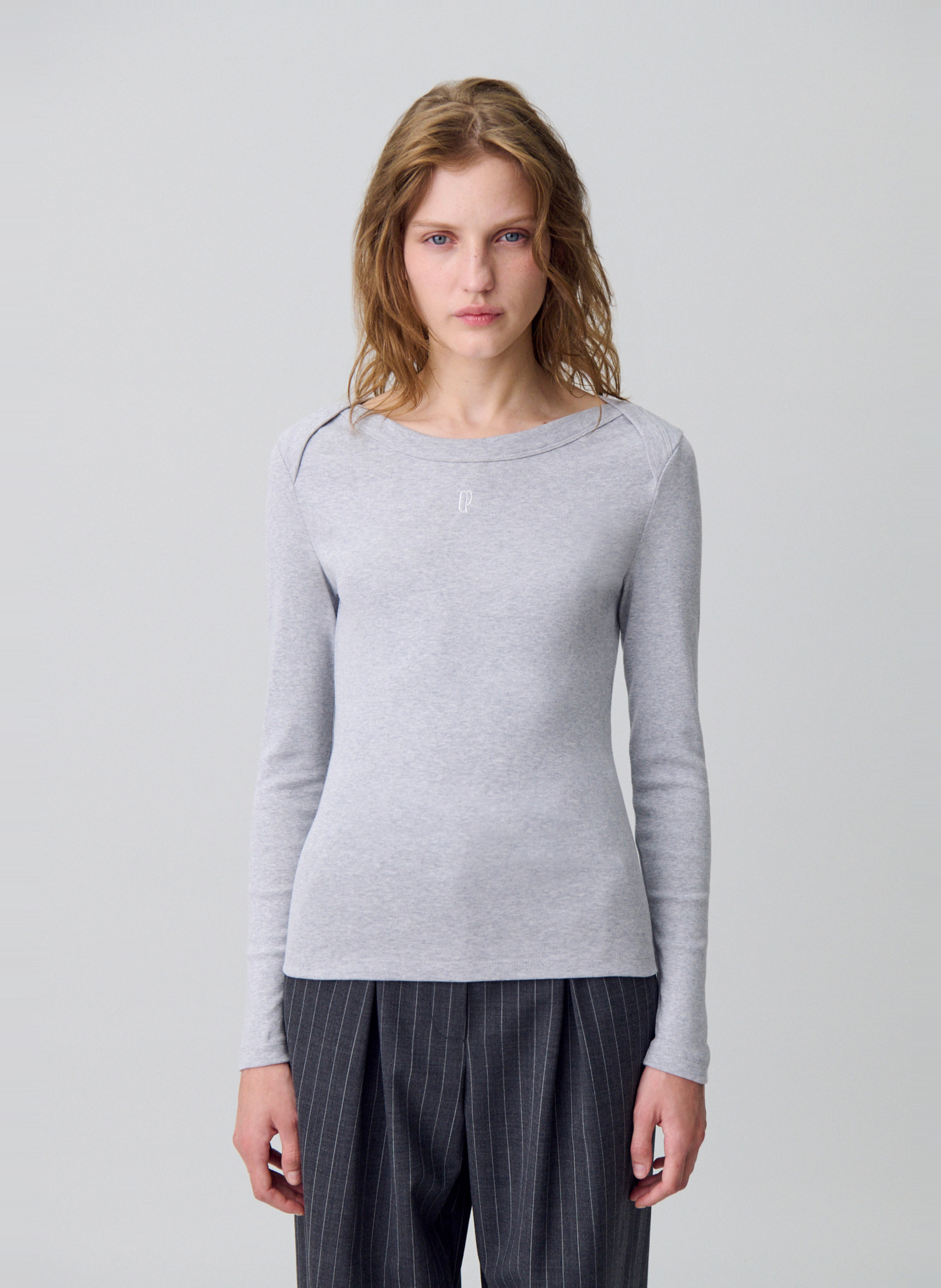 CLAUDIE PIERLOT Tee-shirt près du corps col bateau timea Gris
