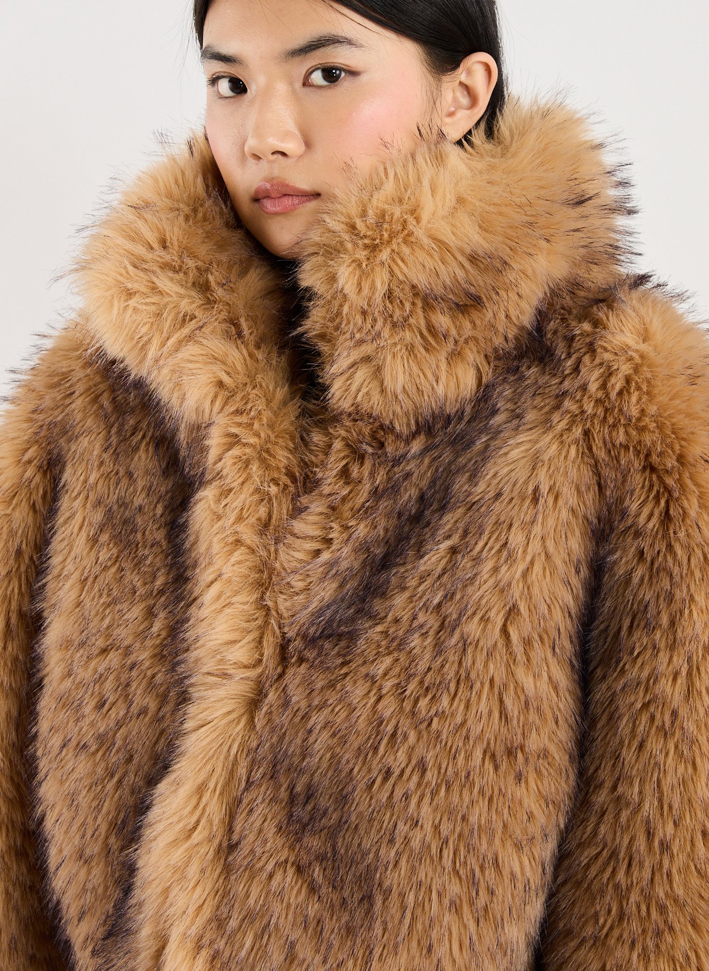 Veste col montant en fourrure ROTATE Beige