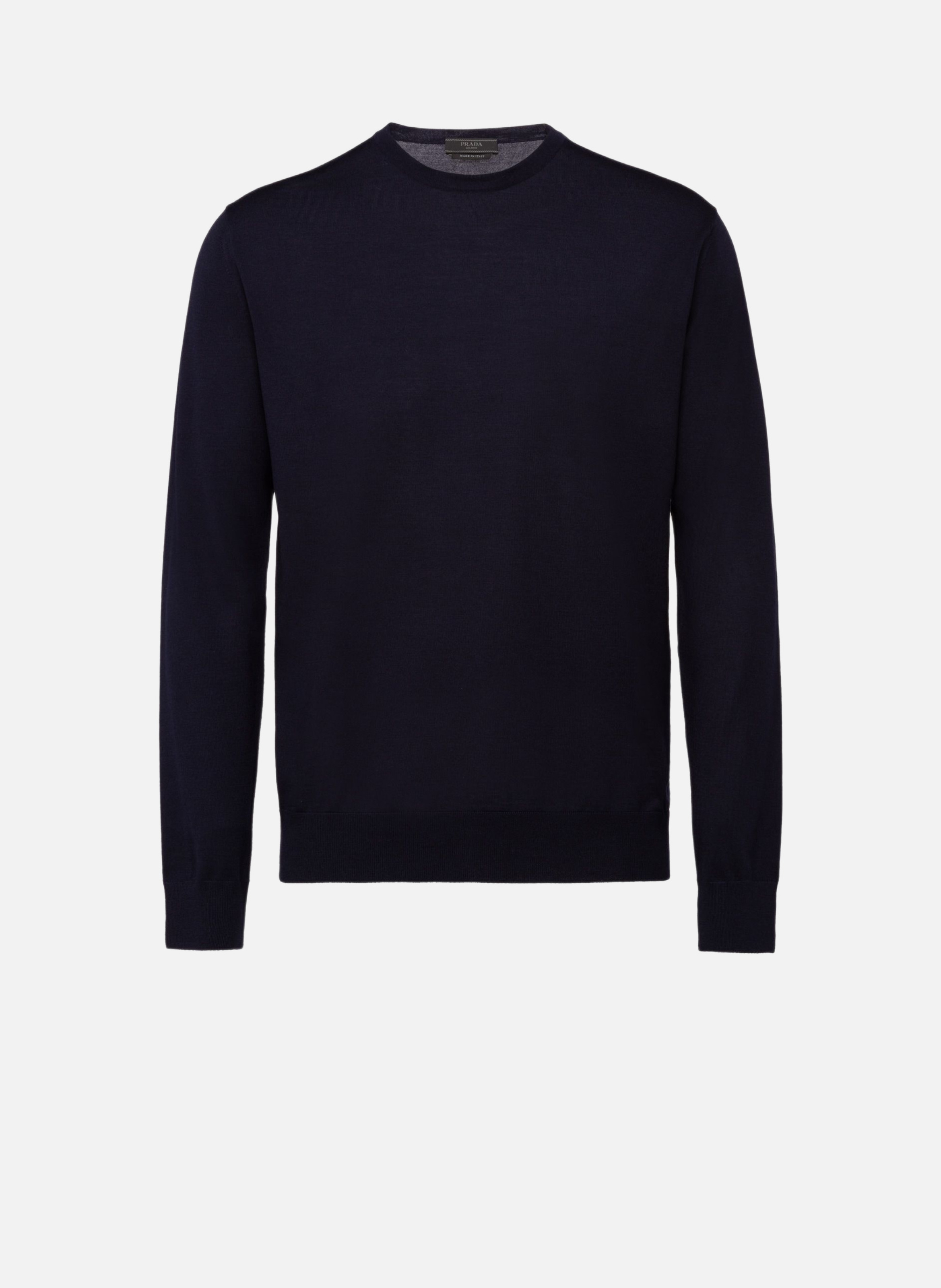 PRADA Pull à col rond en laine extra fine Bleu
