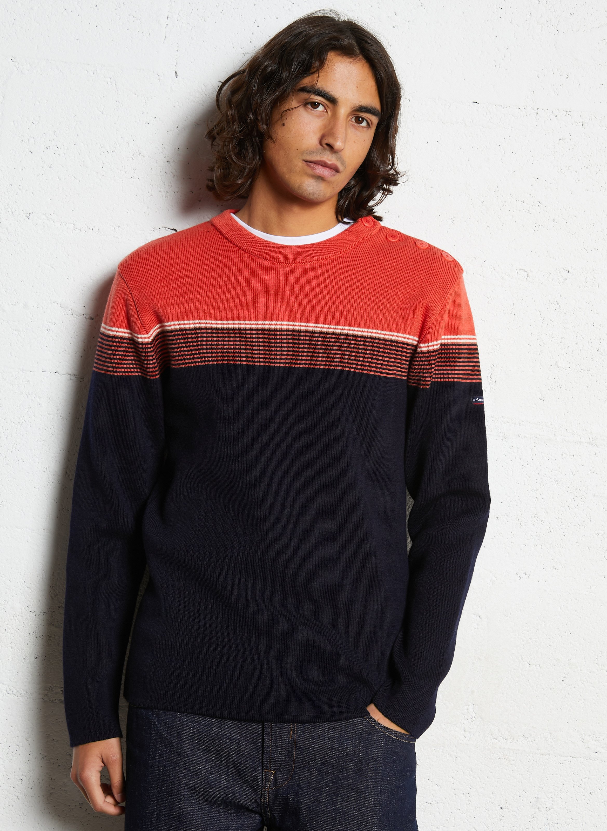 Pull droit col rond rayé en laine ARMOR-LUX Bleu