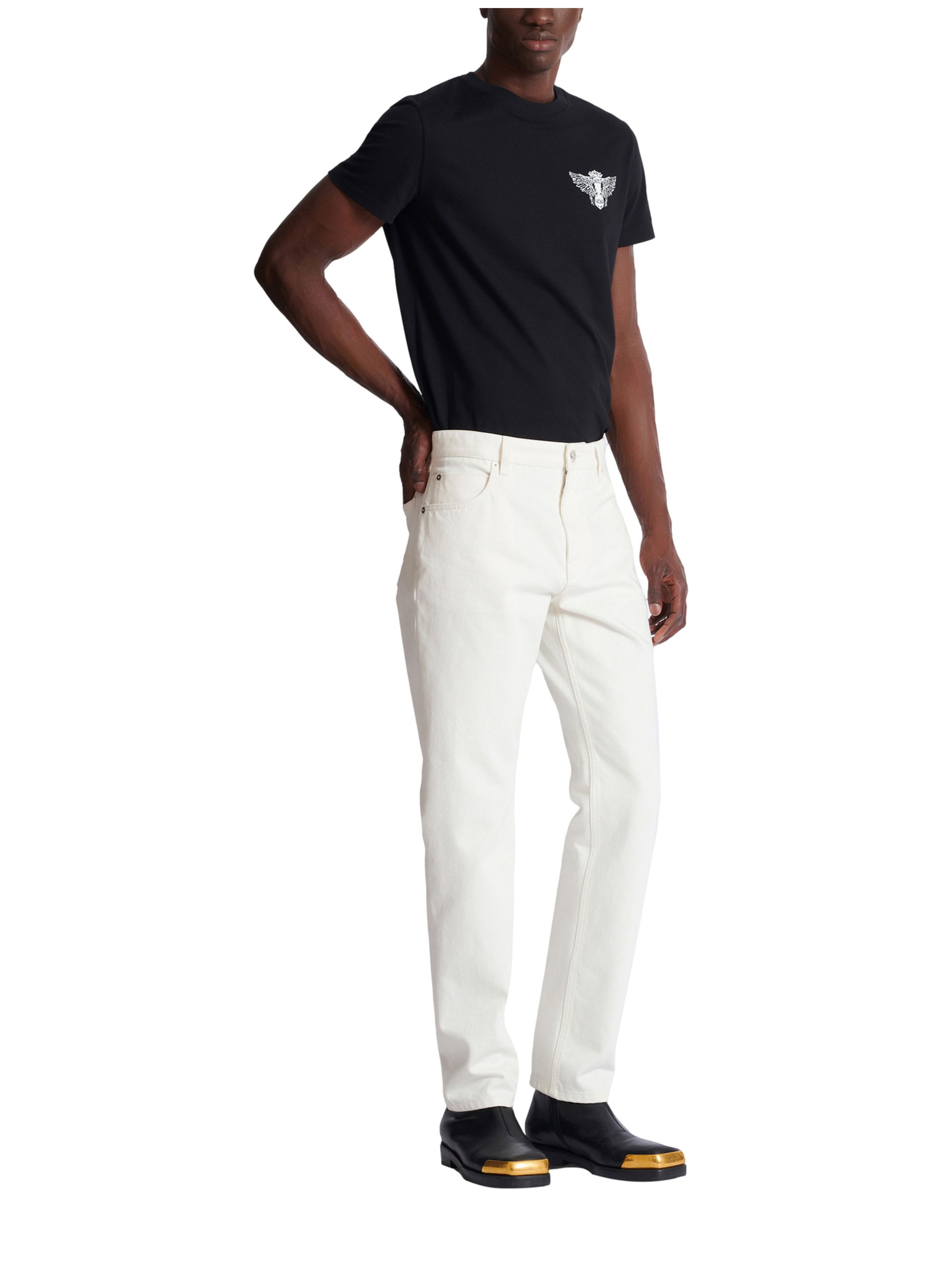 Pantalon droit en denim blanc BALMAIN Blanc